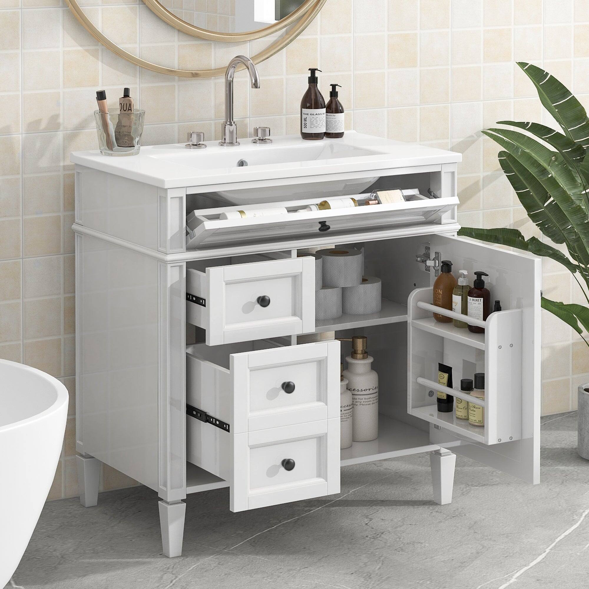 Alt View 5. Boyel Living - 30 Inch Bathroom Vanity with Sink Modern Storage Cabinet with 2 Drawers and Tip Out DrawerWhite - White.