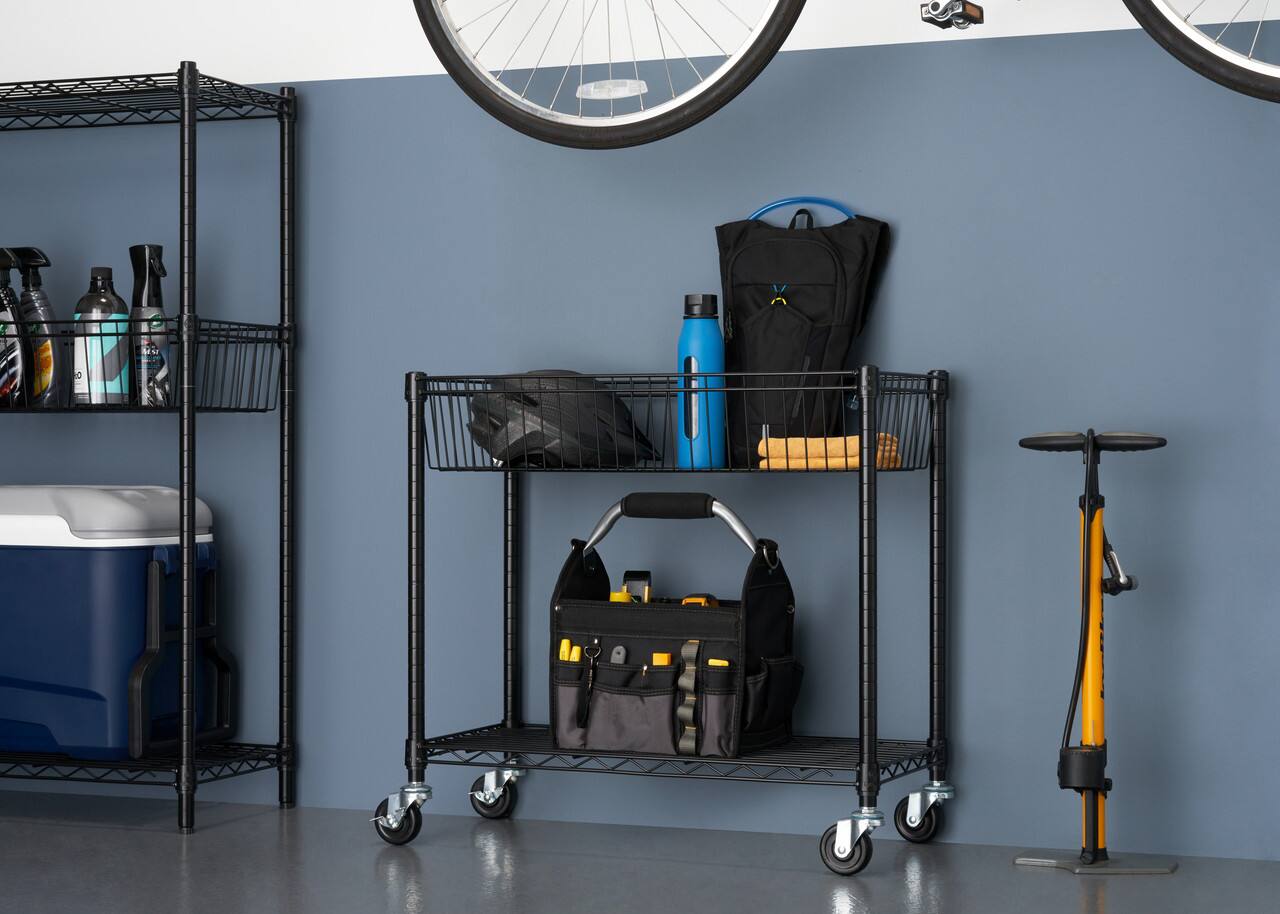 Alt View 13. TRINITY - 5-Tier 30x14x72 Modular Commercial Wire Shelving NSF w/ Baskets & Wheels Black - Black.