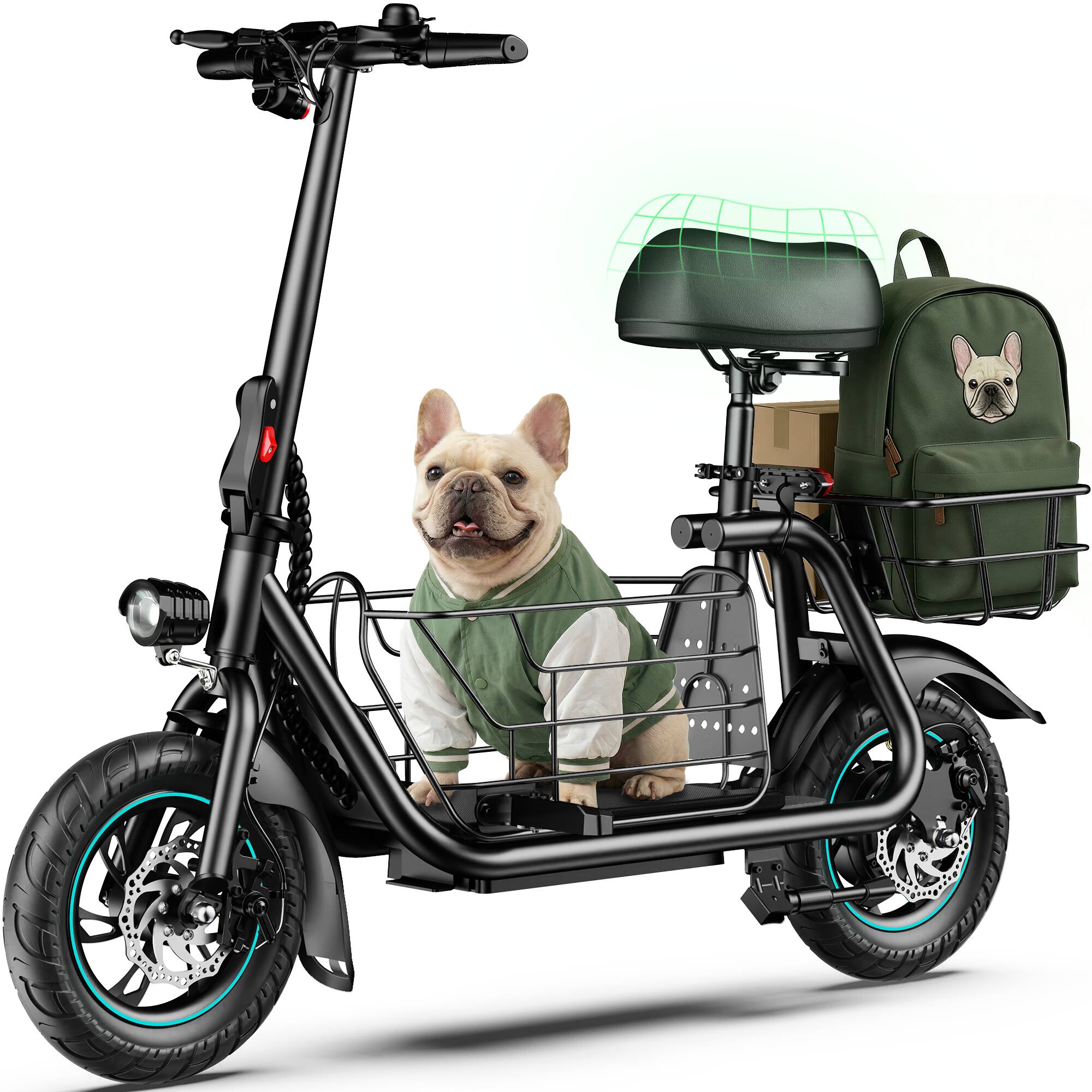 Angle. MIHOVER - 550W Electric Scooter with Seat for Adults, 18.6MPH, 12-Inch Tires, 36V 7.8Ah Battery, Detachable Baskets, UL Certified - Black.
