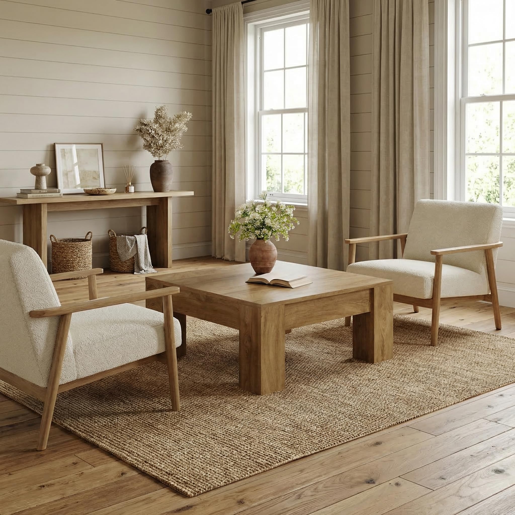Alt View 5. Tribesigns - 39" Square Coffee Table for Living Room, Modern Farmhouse - Light Brown.