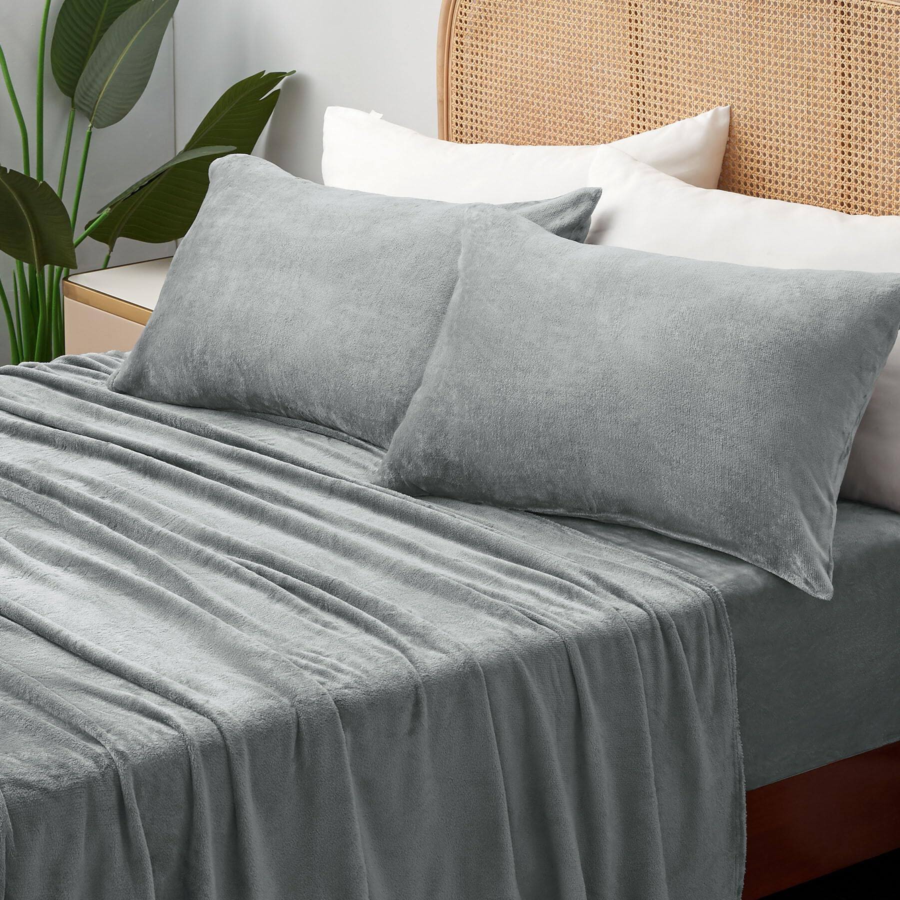 Alt View 2. Skar Audio - Flannel Sheets King Size - Super Soft Fleece Set Fluffy Extra Plush include Fitted Sheet Flat 2 Pillowcases - Light Grey Twin.