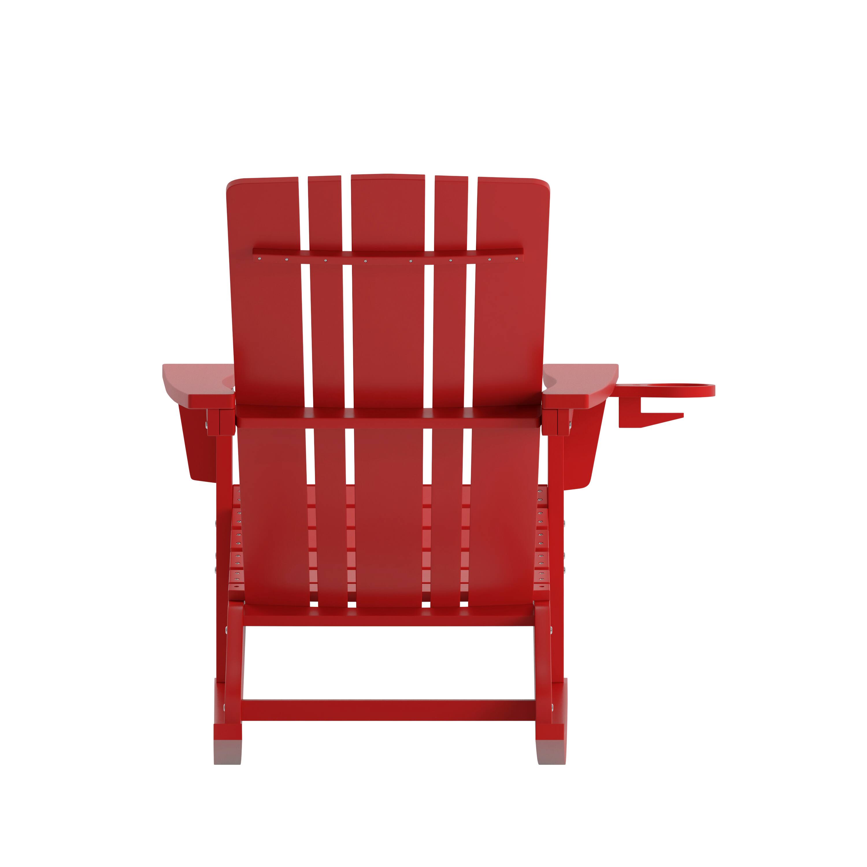 Alt View 8. Emma + Oliver - Haley Set of 2 Adirondack Rocking Chairs with Cup Holders, Weather Resistant HDPE Adirondack Rocking Chairs - Red.