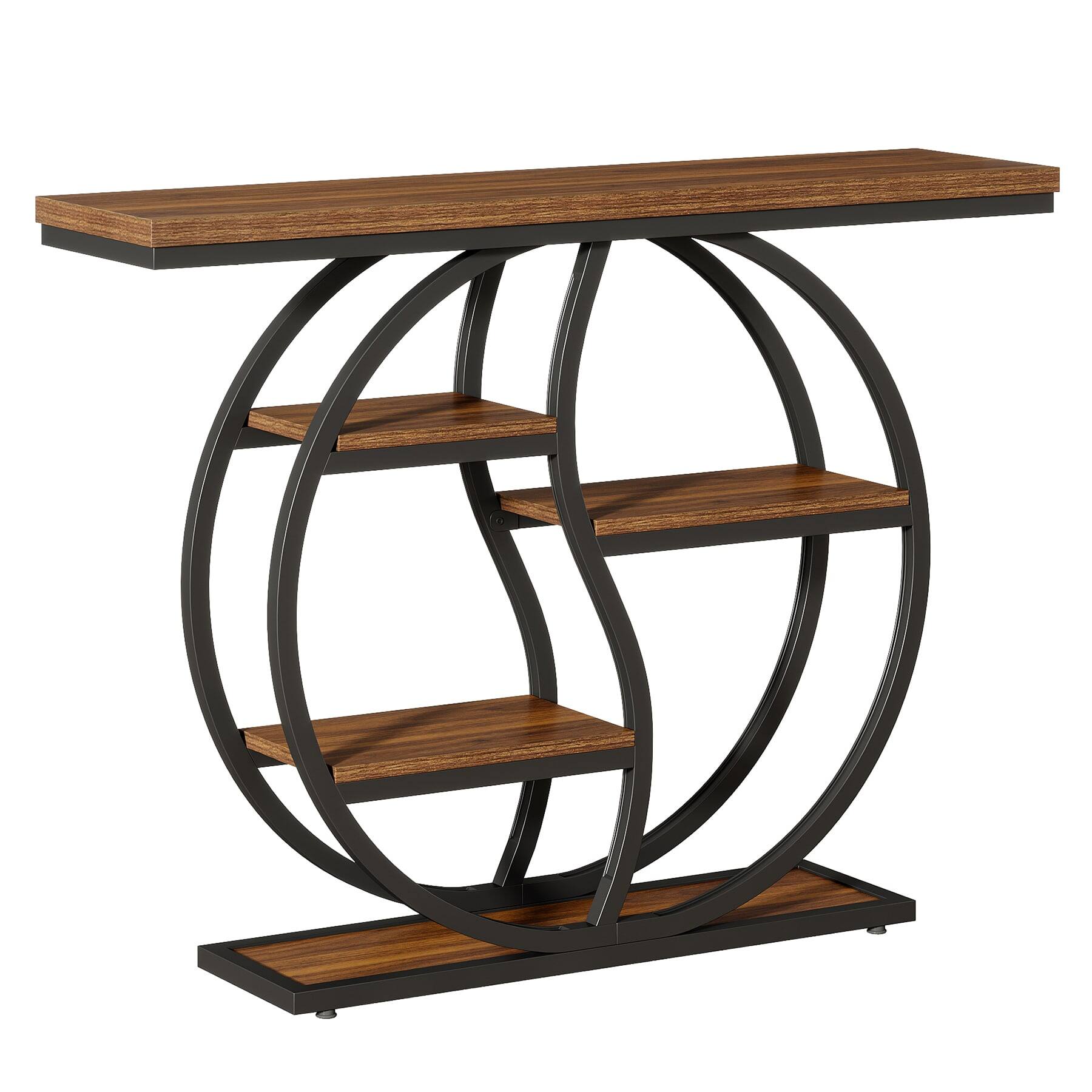 Left. Kadyn - Kadyn Wood Console Table, Entryway Table, Industrial Sofa Table with Metal Frame， Brown - Brown And Black.