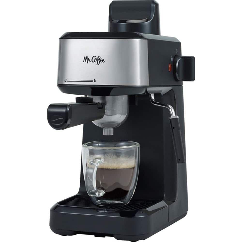 Mr. Coffee - Steam Espresso Maker with Stainless Steel Frothing Pitcher - Black & Stainless Steel