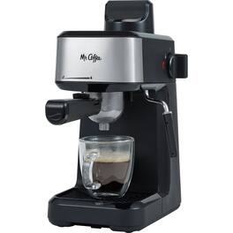 Mr. Coffee - Steam Espresso Maker with Stainless Steel Frothing Pitcher - Black & Stainless Steel