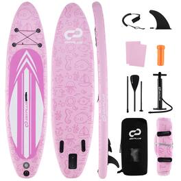 Costway - 11' Inflatable SUP Board, Portable Paddle Board with 5D rings Stand Up Paddle Board for Youth & Adult - Pink