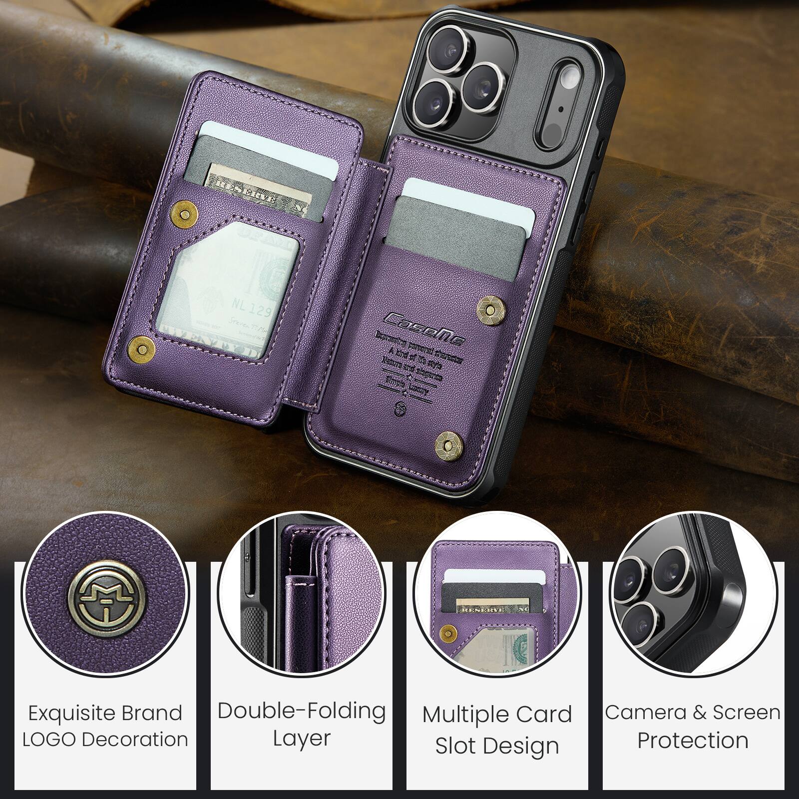 NERVE NL129 NL Seeres nngtninerie Cosehe cnmterabe K tnd 2atura 1 n_ Ptrsc ainperes Liory Exquisite Brand Double-Folding Multiple Card Camera & Screen LOGO Decoration Layer Slot Protection Design