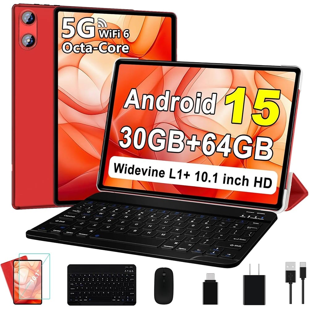 RTMB - 10.1" Android 15 Tablet – Octa-Core 2.0GHz, GMS Certified, Wi-Fi Enabled - Red