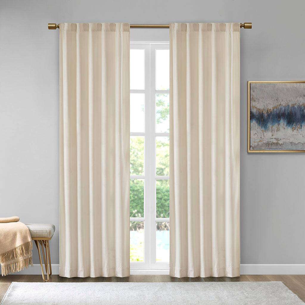 Front. BreeBe - Room Darkening Metallic Printed Poly Velvet Rod Pocket/Back Tab Window Panel Pair Ivory 37x84' - Ivory.
