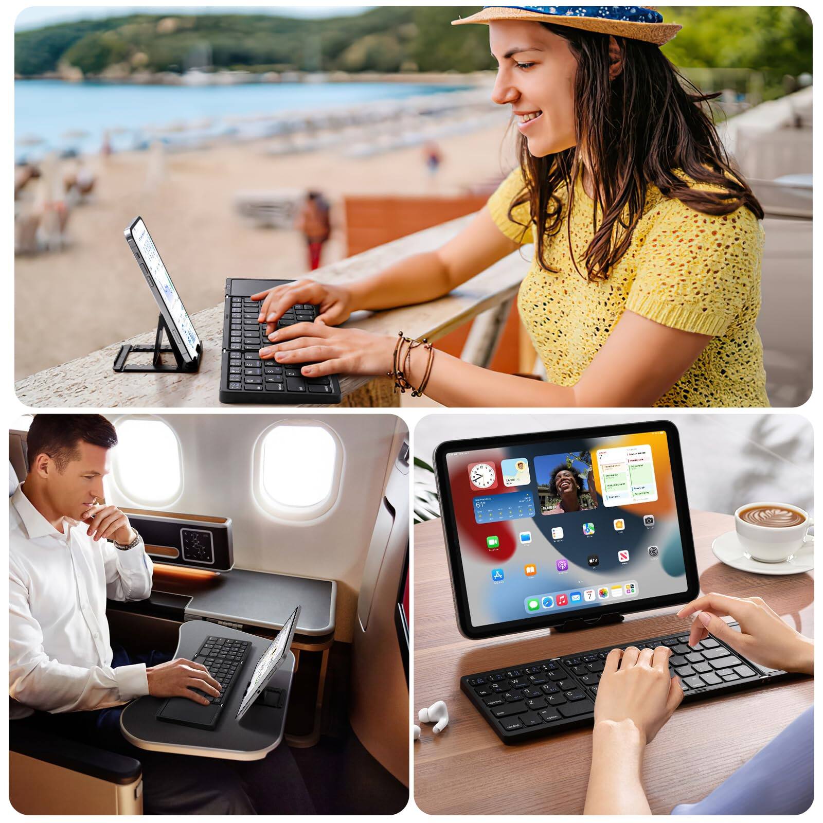 Alt View 5. TECH SAFARI - Foldable With Touchpad Wireless Folding Portable Keyboards Stand Holder Ultra Slim Travel For Android Windo... - Black.