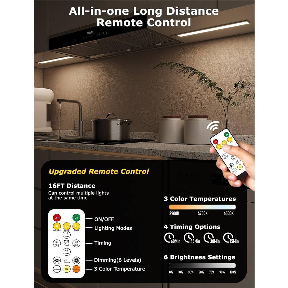 All-in-one Long Distance Remote Control

Upgraded Remote Control

16FT Distance
Can control multiple lights at the same time

ON/OFF
Lighting Modes
Timing
Dimming (6 Levels)
3 Color Temperature

3 Color Temperatures
2900K 4700K 6500K

4 Timing Options
60Min 45Min 30Min 15Min

6 Brightness Settings
0% 10% 30% 50% 70% 90% 100%