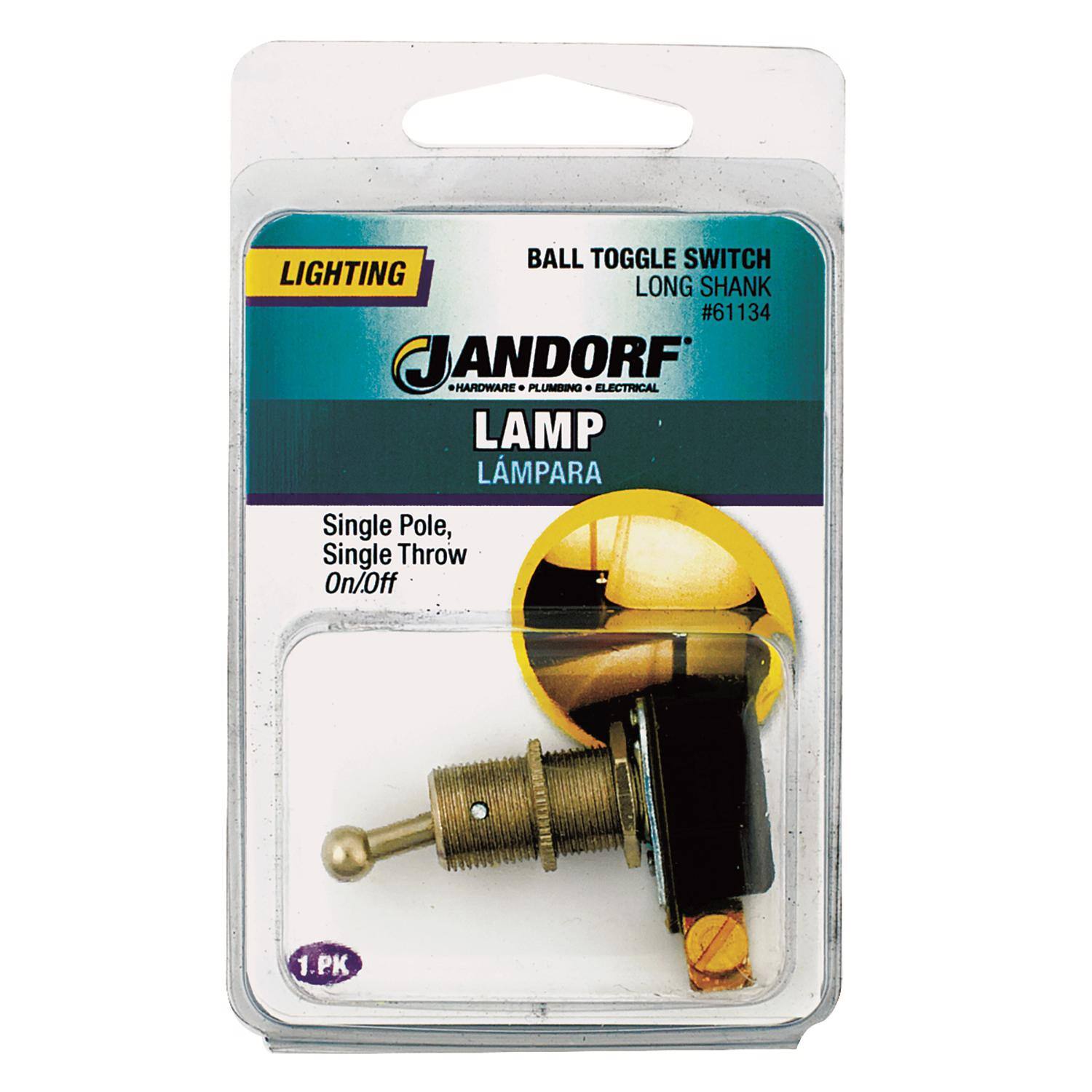 BALL TOGGLE SWITCH LIGHTING LONG SHANK #61134  
ANDORF HARDWARE PLUMBING ELECTRICAL  
LAMP LÁMPARA  
Single Pole, Single Throw On/Off  
1 PK