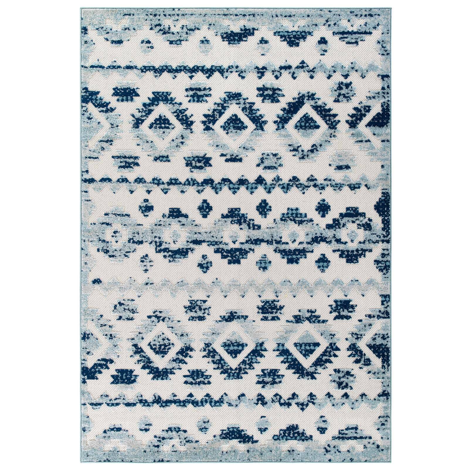 Angle. Modway - Reflect Takara Abstract Diamond Moroccan Trellis Indoor and Outdoor Area Rug - Ivory and Blue.