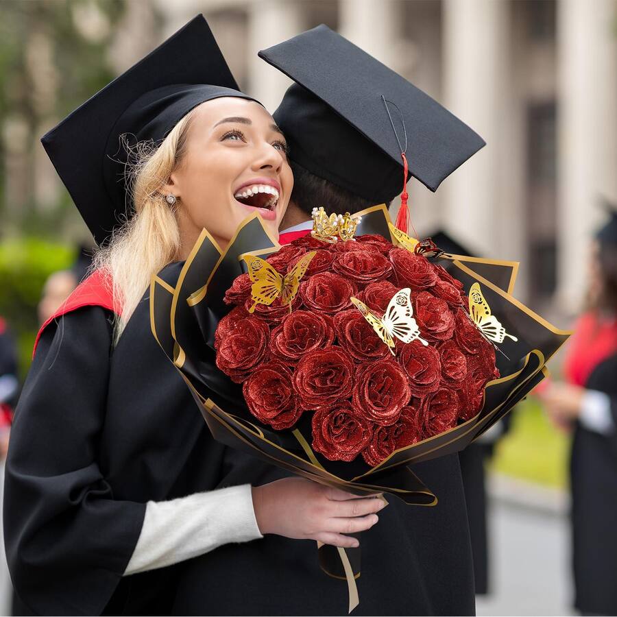 Stylel Star Diy Glitter Roses Bouquet Red Artificial Rose Kit Shiny ...