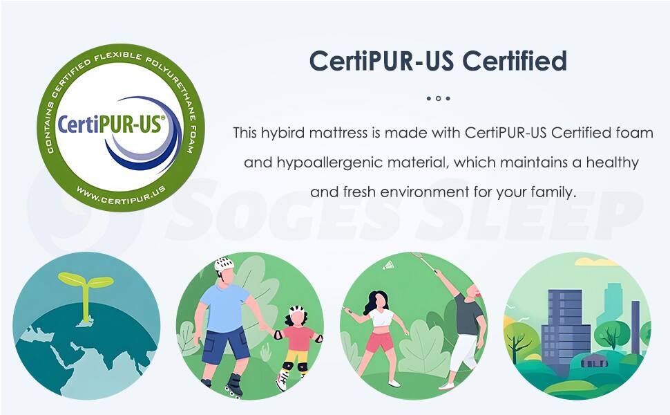 CertiPUR-US Certified

This hybrid mattress is made with CertiPUR-US Certified foam and hypoallergenic material, which maintains a healthy and fresh environment for your family.