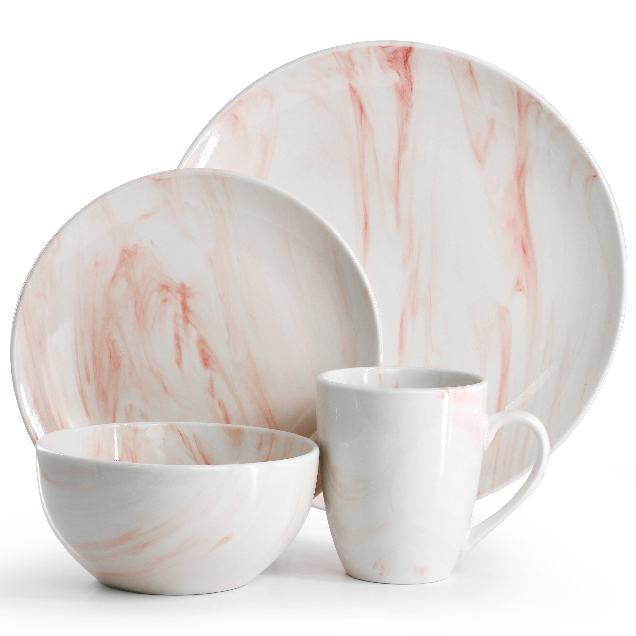 Alt View 1. Elama - Elama Fine Marble 16 Piece Porcelain Dinnerware Set in Red - Red.