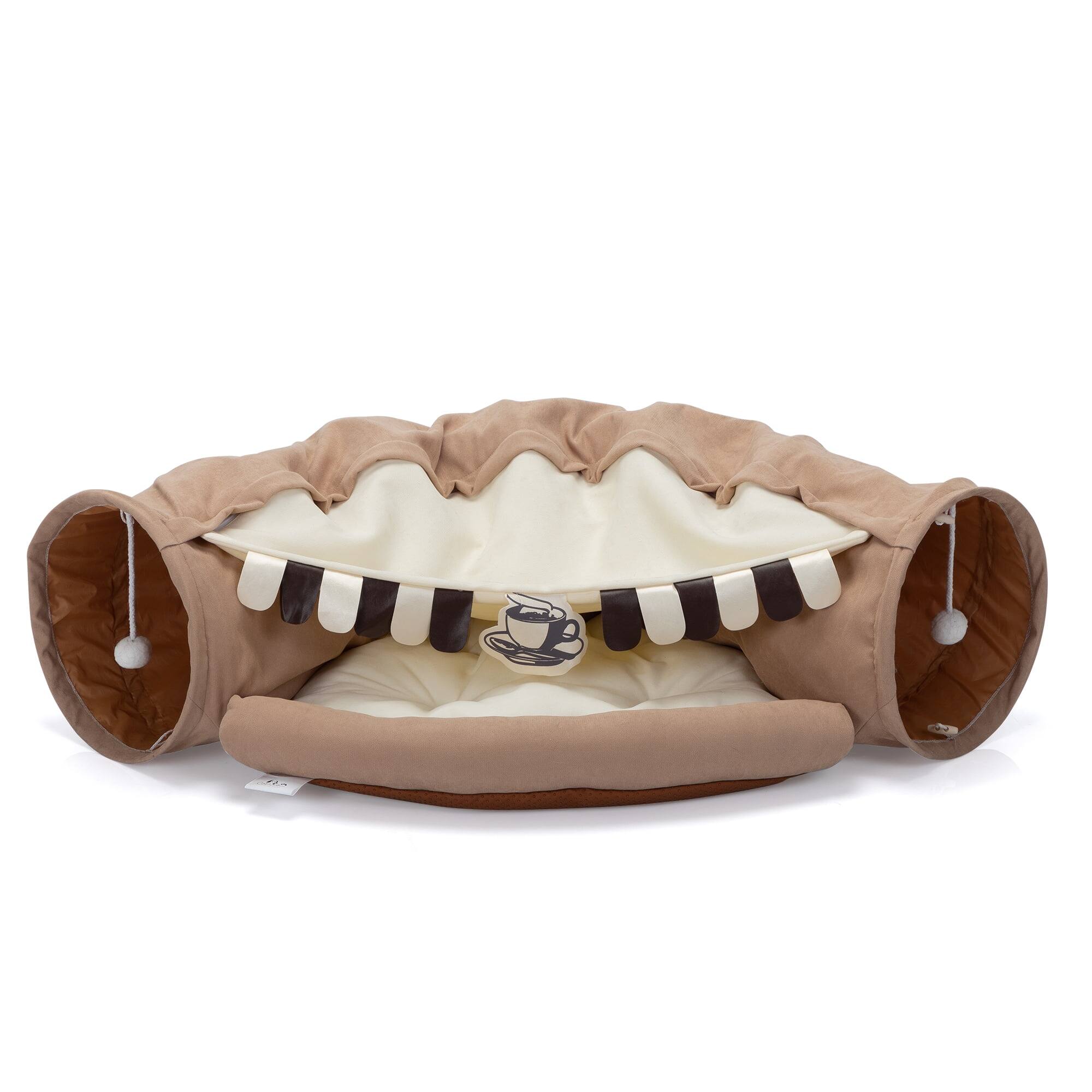 Alt View 7. Pefilos - 49" Cat Tunnel Bed for Indoor, Cat Tube with Collapsible Washable Cat Bed, Cat Toys for Kitty City - Brown.