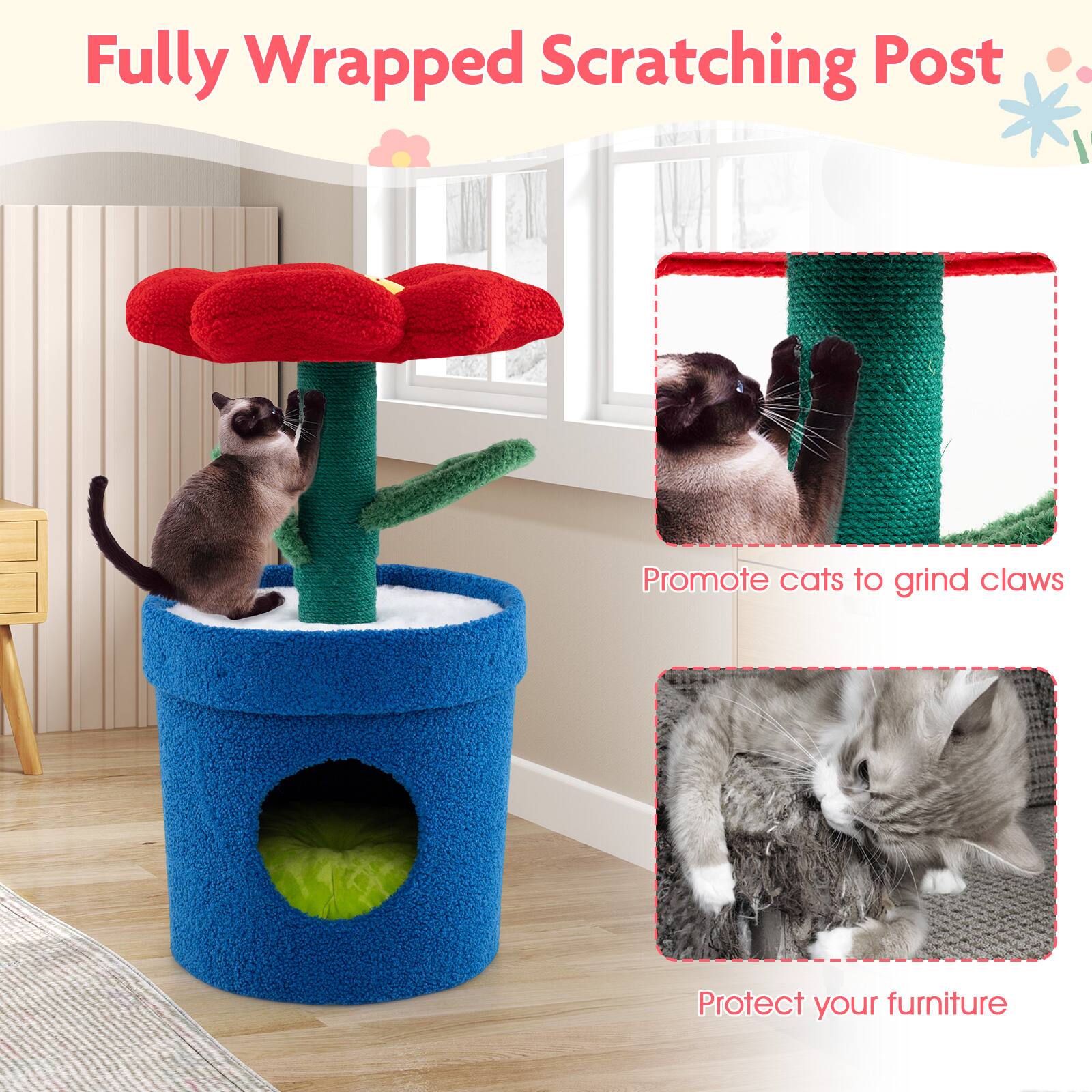 Fully Wrapped Scratching Post

Promote cats to grind claws

Protect your furniture