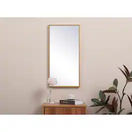Elegant Decor - Metal frame rectangle mirror 14x28 inch in - Brass