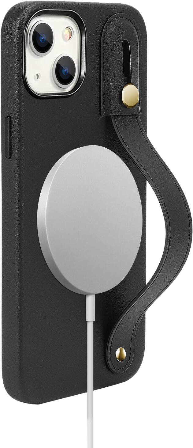 Alt View 16. SaharaCase - FingerGrip Series Genuine Leather Case with Magsafe for Apple iPhone 15 - Black.