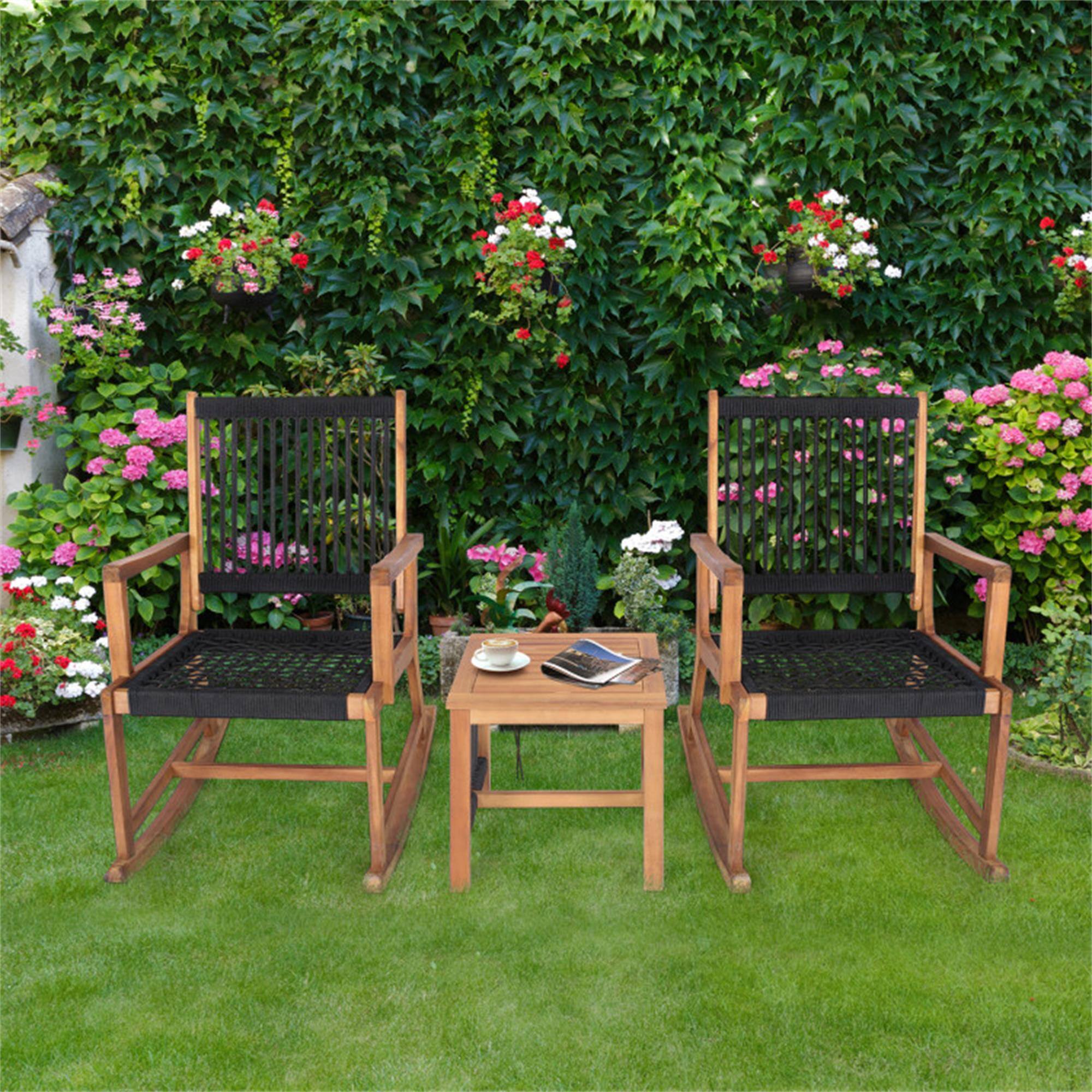 Alt View 2. Boyel Living - Natural Wood 3 Pieces Acacia Wood Rocking Bistro Set 36.0-in L x 33.0-in W x 24.0-in H - Natural Wood.