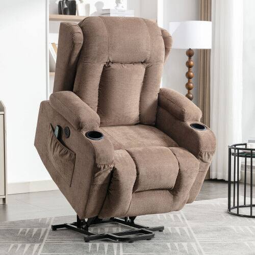 Angle. APRILSOUL - Power Lift Recliner Chair for Elderly Heat Massage Infinite Position Side Pocket Usb Charge Port Brown - Brown.