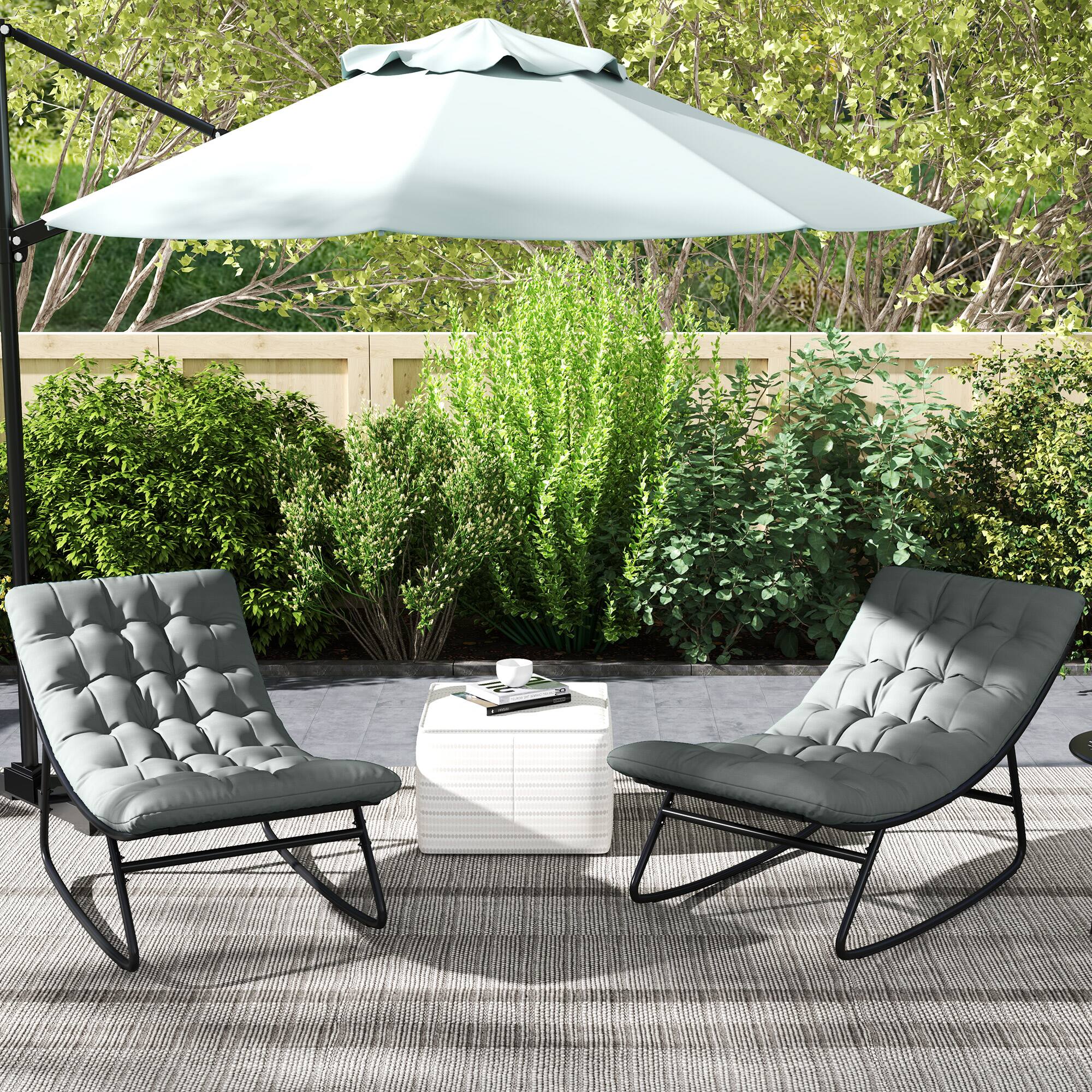 Angle. Outsunny - Outdoor Rocking Chairs Set of 2 with Thick Cushions, Patio Rocking Chairs with Mesh Deep Seat, Steel Frame - Dark Gray.