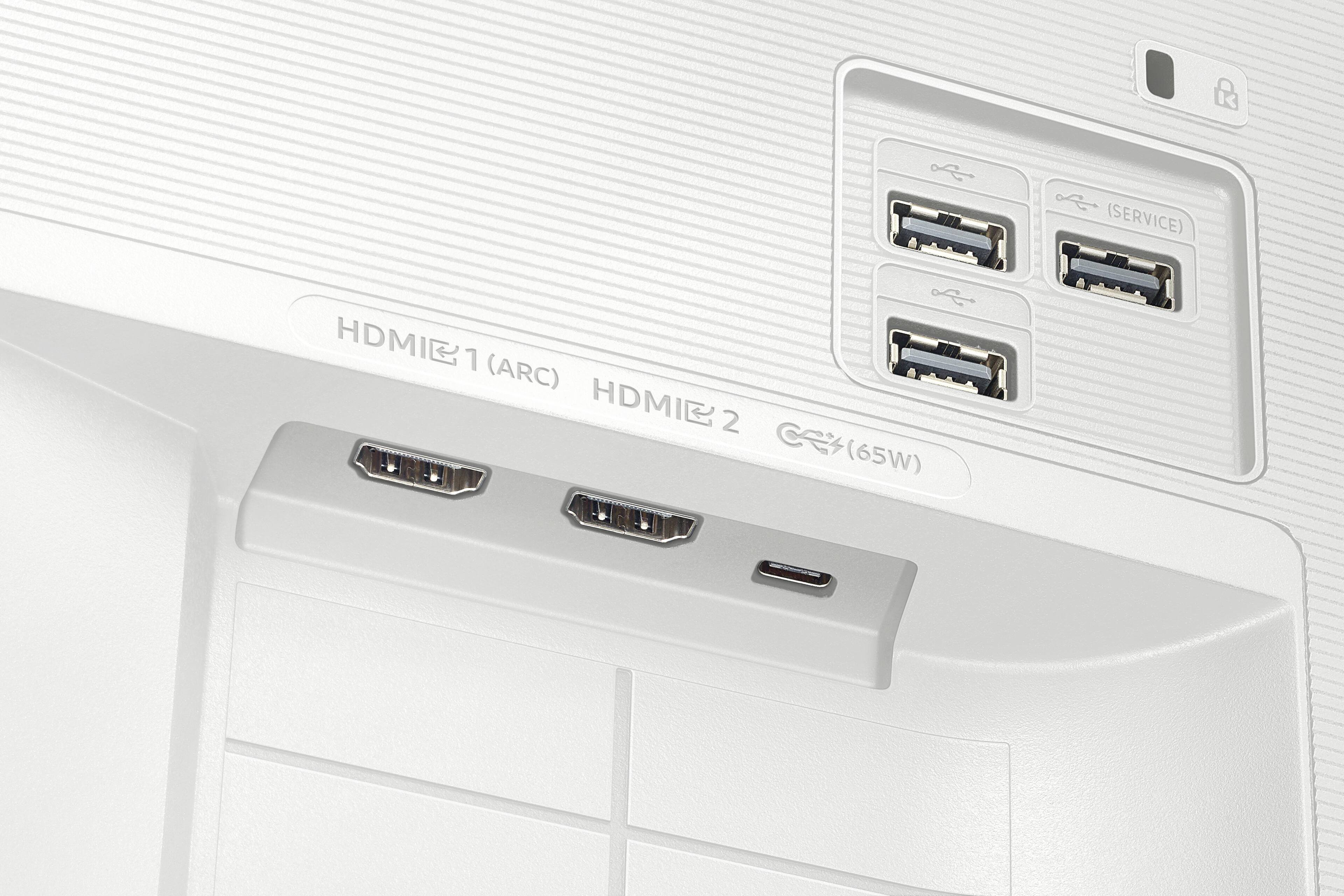 The text on the image reads "HDMI 1 (ARC) HDMI 2 C (65W)".