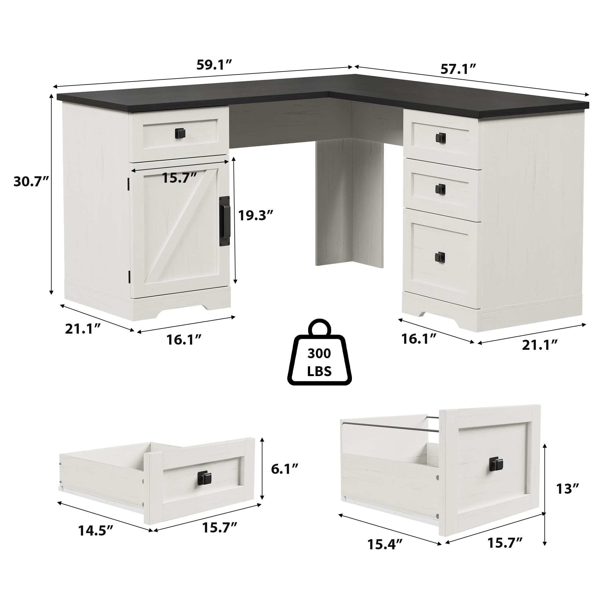 59.1"  
57.1"  
30.7"  
15.7"  
19.3"  
21.1"  
16.1"  
300 LBS  
16.1"  
21.1"  
6.1"  
13"  
14.5"  
15.7"  
15.4"  
15.7"