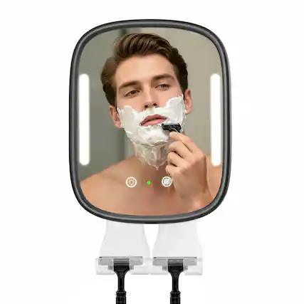 Front. Dazzed Corner - Anti-Fog Rechargeable Shower Mirror with Lights, Heated - Black.
