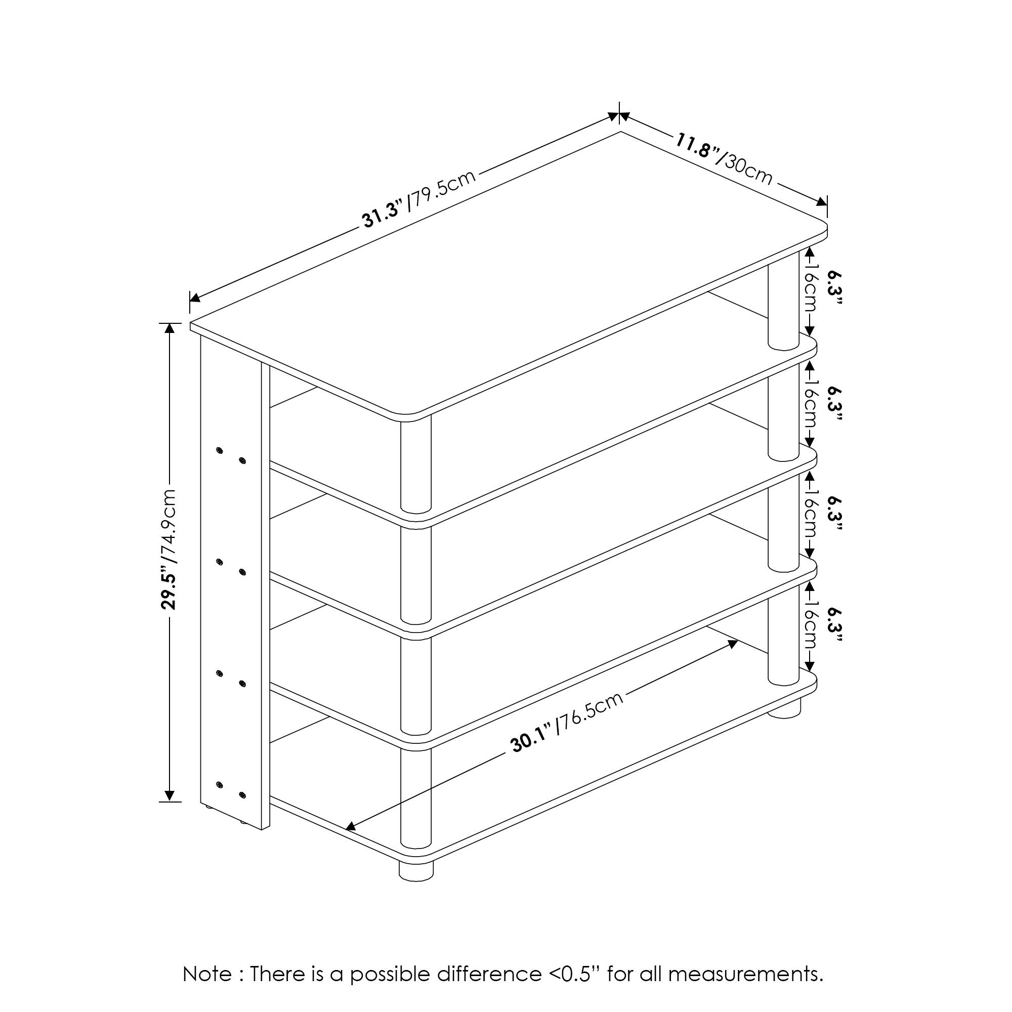 29.5" / 74.9cm  
11.8" / 30cm  
31.3" / 79.5cm  
30.1" / 76.5cm  

6cm - 6.3"  
6cm - 6.3"  
6cm - 6.3"  
6cm - 6.3"  

Note: There is a possible difference <0.5" for all measurements.