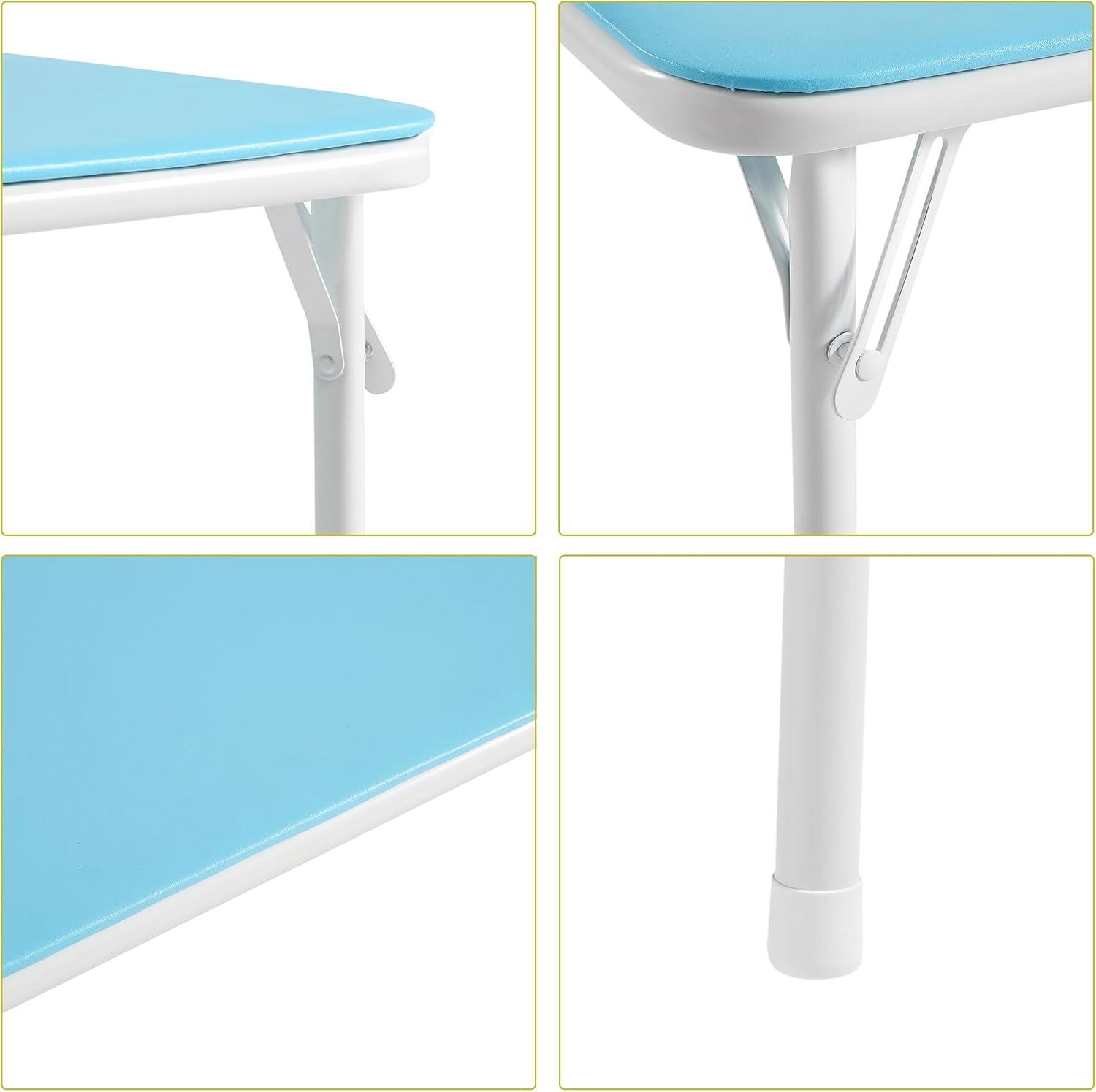 Angle. Vecelo - Kids Folding Table - Toddler Activity Center with Waterproof Top for Crafts, Play & Learning, Indoor Outdoor Use - Blue.