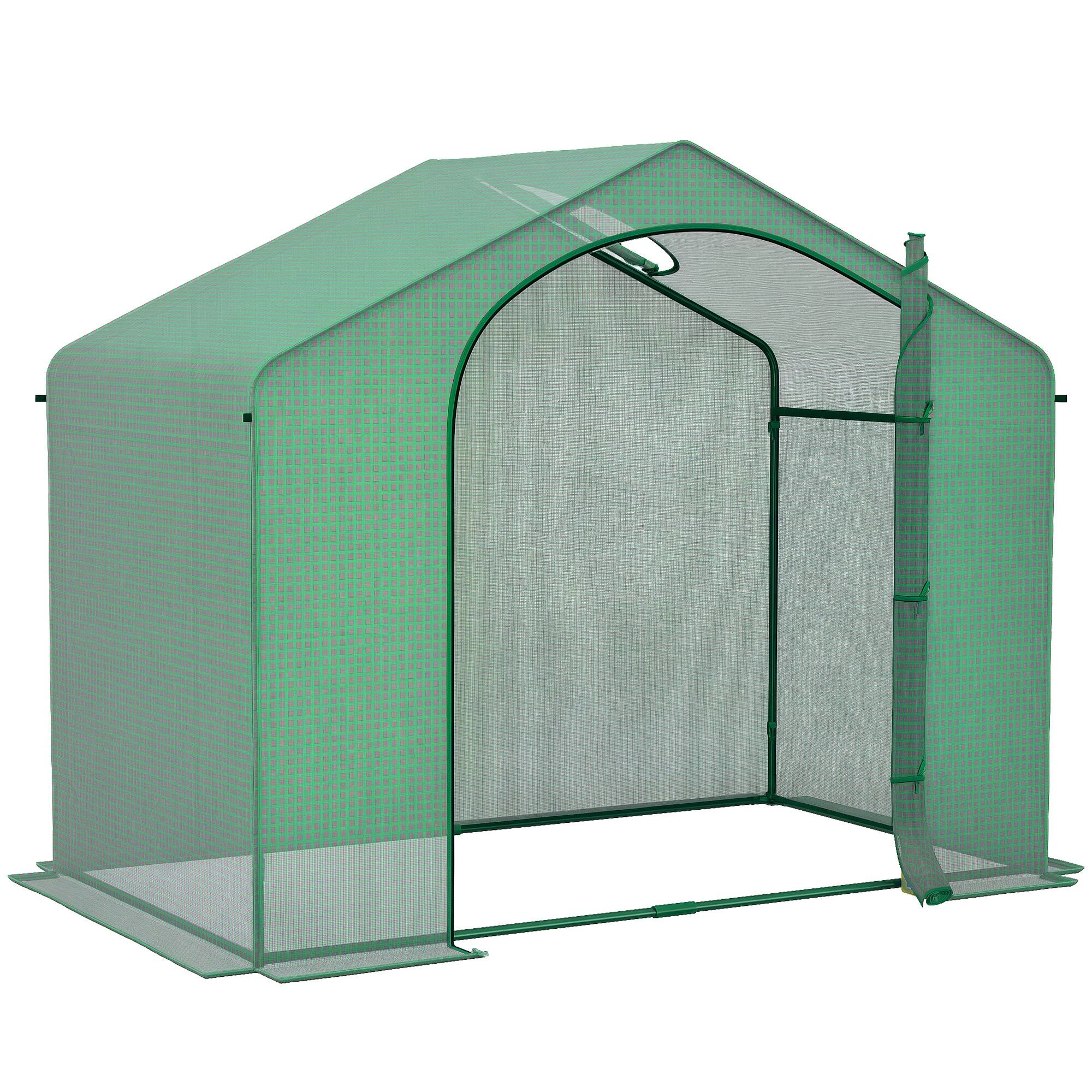 Front. Outsunny - 6' x 3' x 5' Portable Walk-in Greenhouse, PE Cover, Steel Frame Garden Hot House, Zipper Door, Top Vent for Flowers.