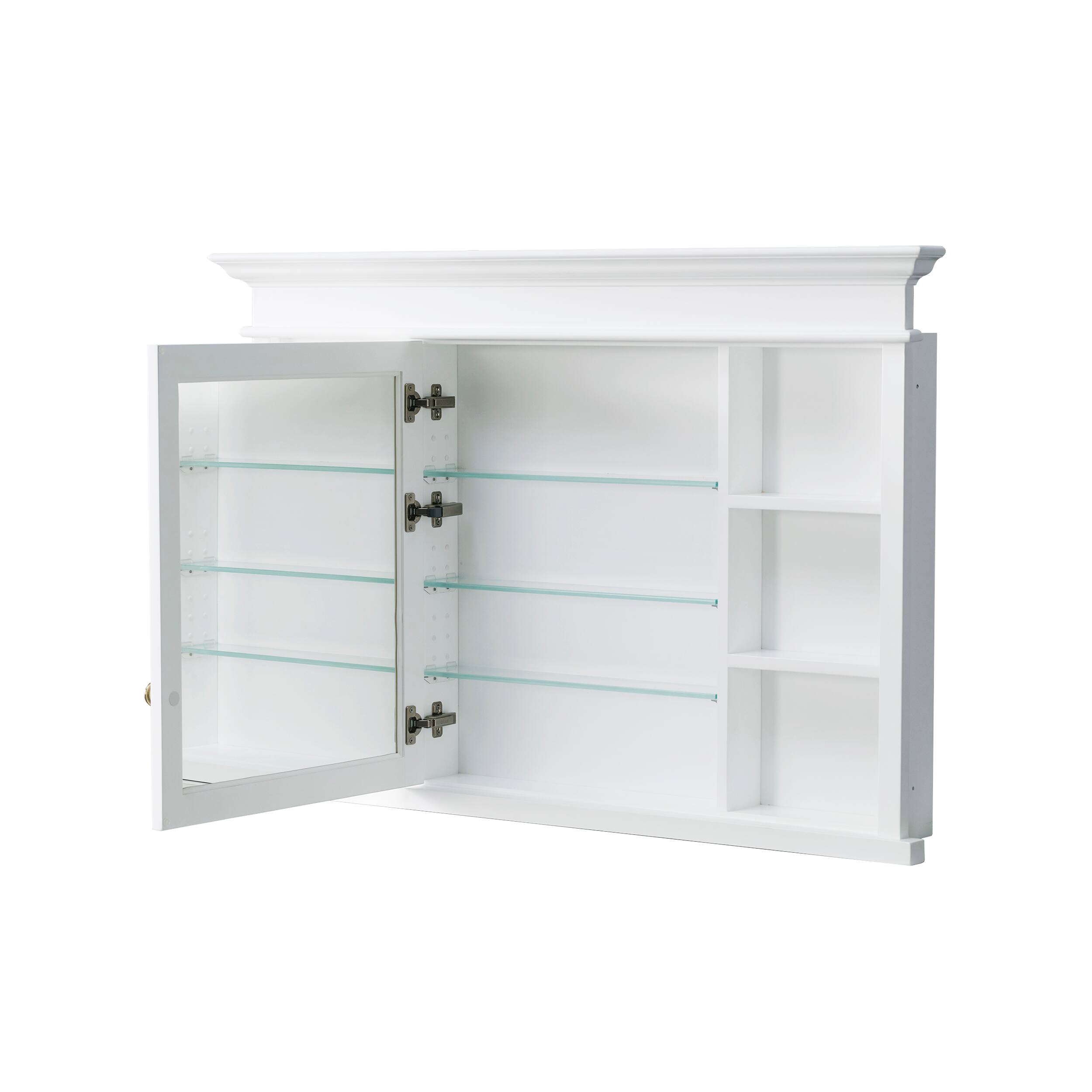 Alt View 8. WELLFOR - 48-Inch W x 32-Inch H Recessed Solid Rubberwood Medicine Cabinet with Single Mirrored Door - White.