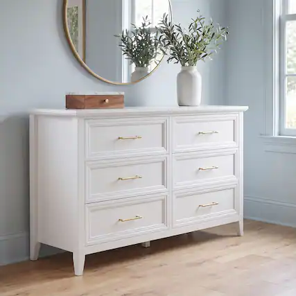 Front. Martha Stewart - Bedford Shaker 6-Drawer Dresser with Premium Hardware and Solid Wood Frame - White.