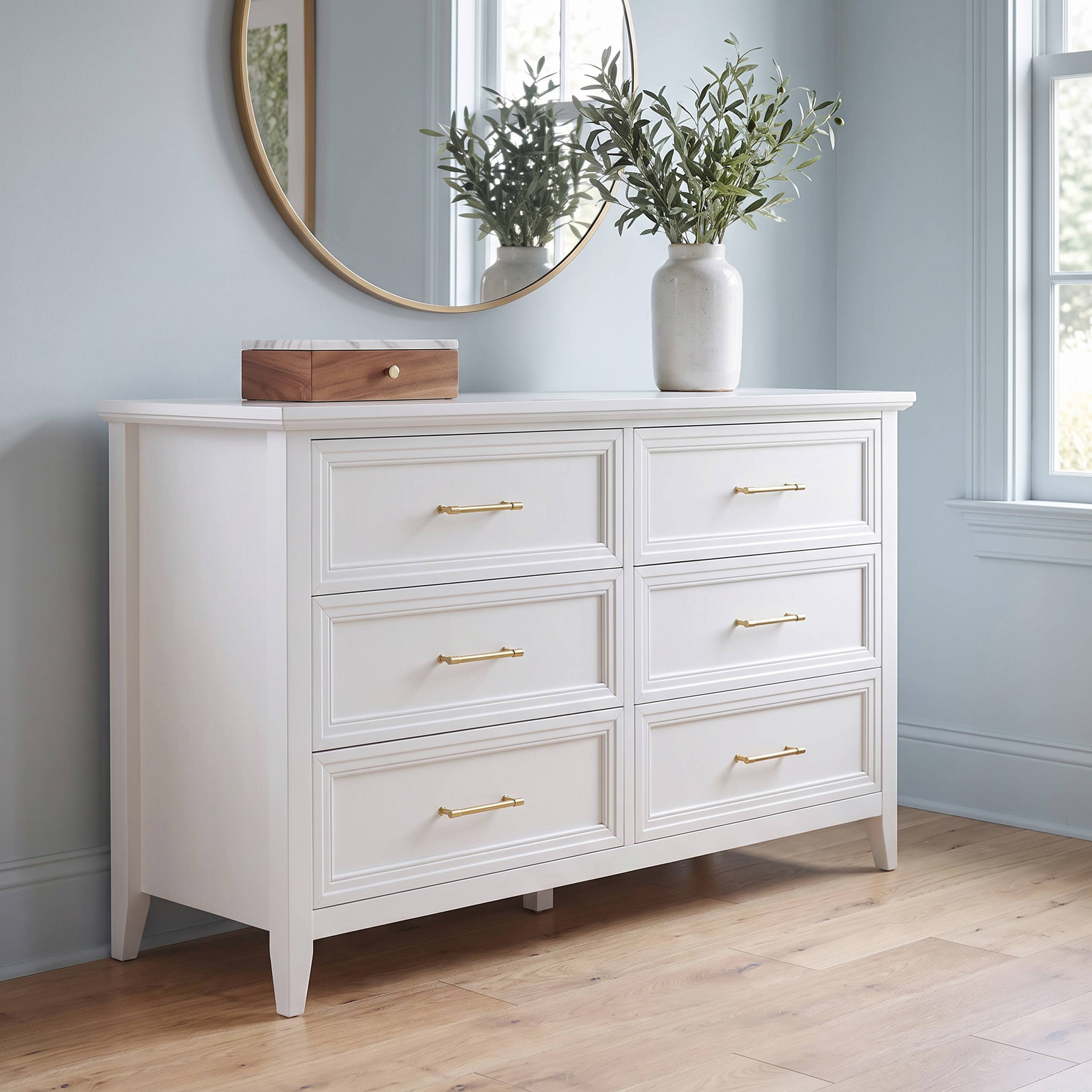 Front. Martha Stewart - Bedford Shaker 6-Drawer Dresser with Premium Hardware and Solid Wood Frame - White.