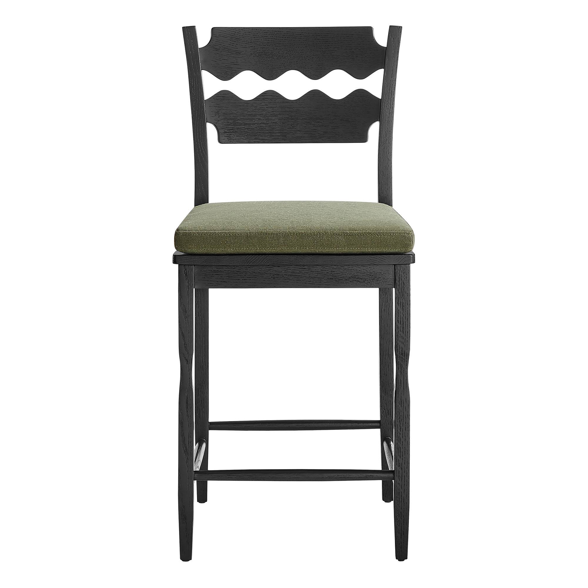 Alt View 4. Modway - Jax Oak Wood Counter Stool With Wavy Razor Back and Cushion by Modway - Black Sage.