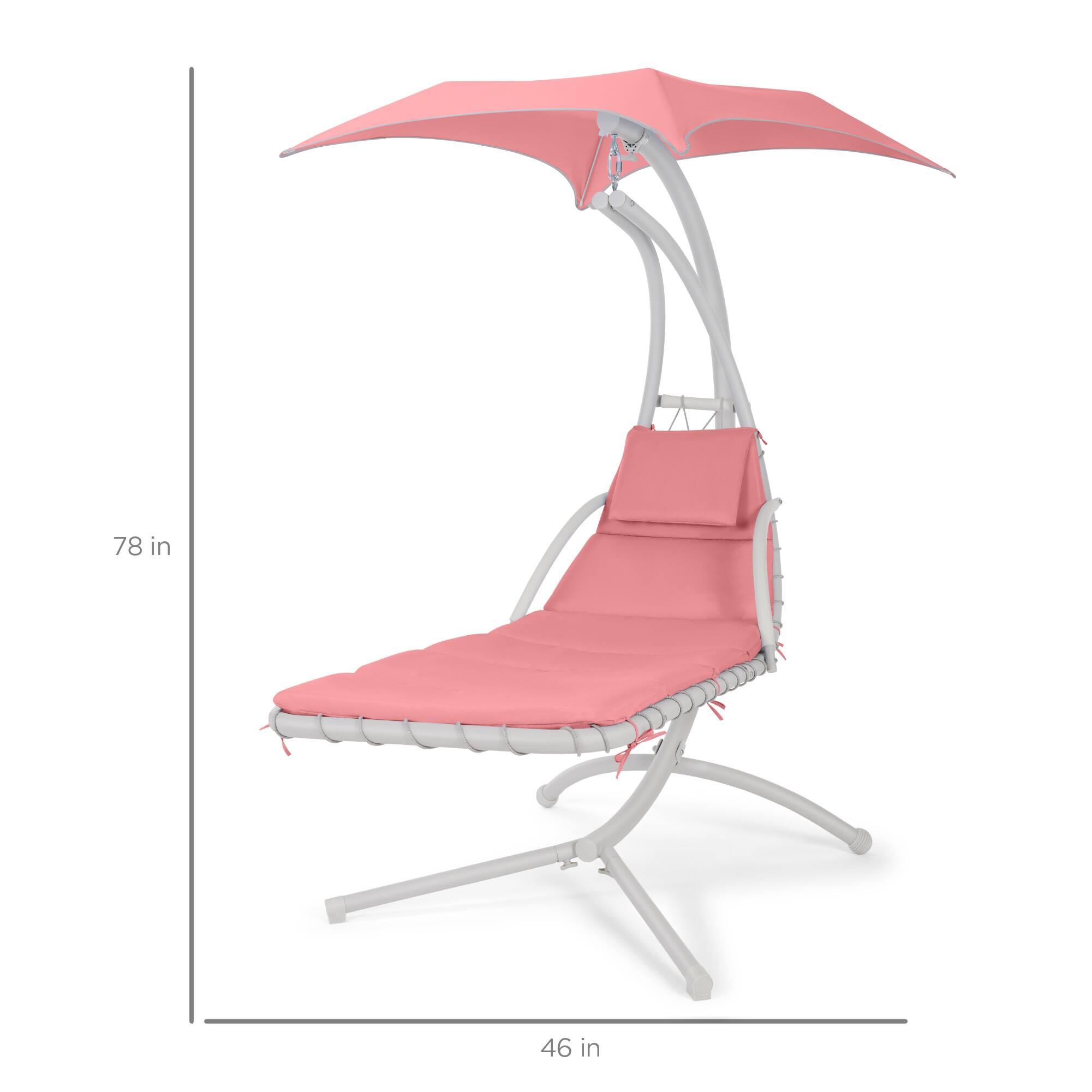 Alt View 7. Best Choice Products - Best Choice Products Hanging Curved Chaise Lounge Chair Swing w/ Pillow, Shade, Stand w/ gray pole - Flamingo Pink - Flamingo Pink.