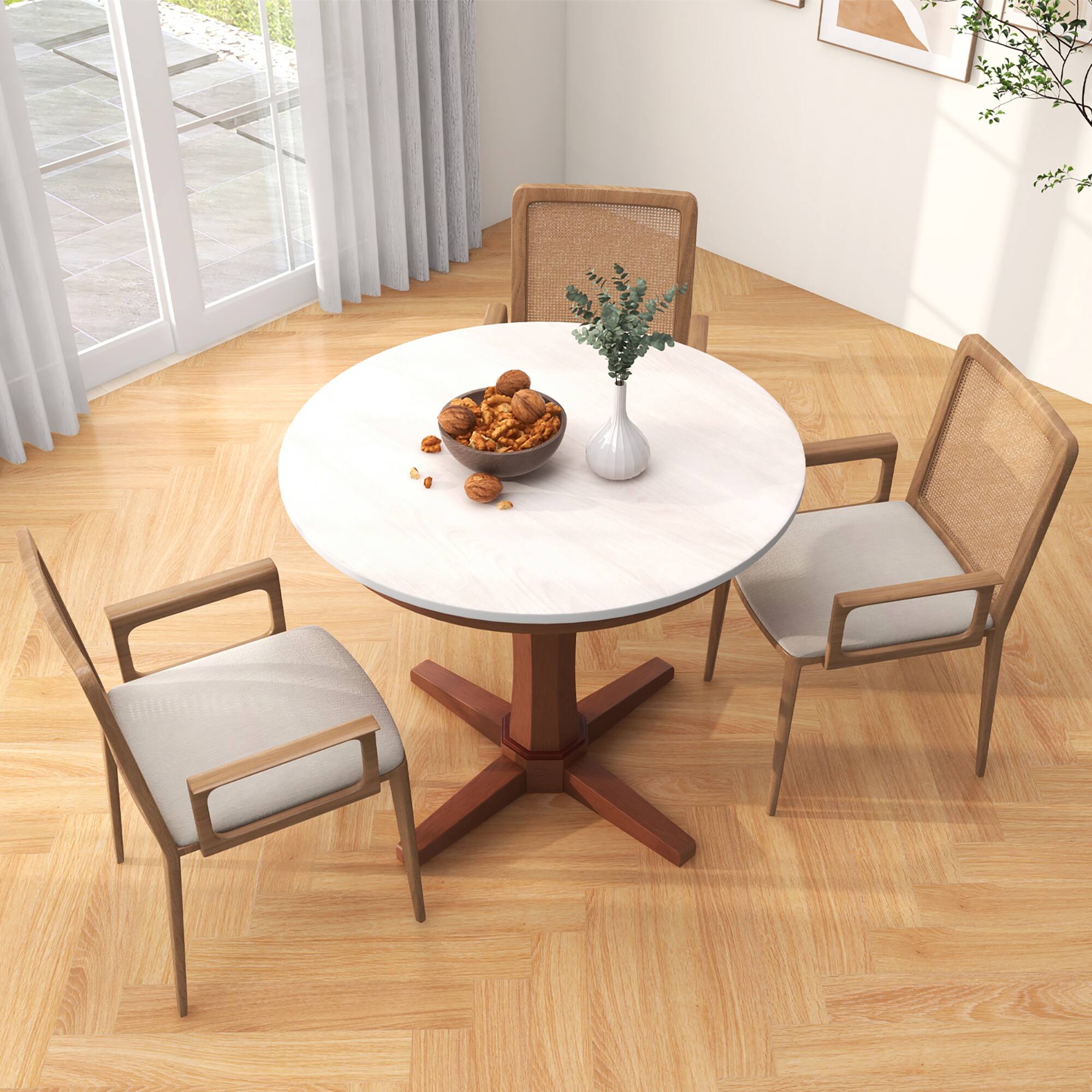 Alt View 4. Gymax - Gymax 36'' Round Dining Table for 4 People w/ Pedestal Base Solid Rubber Wood Frame - Cream White, Walnut.