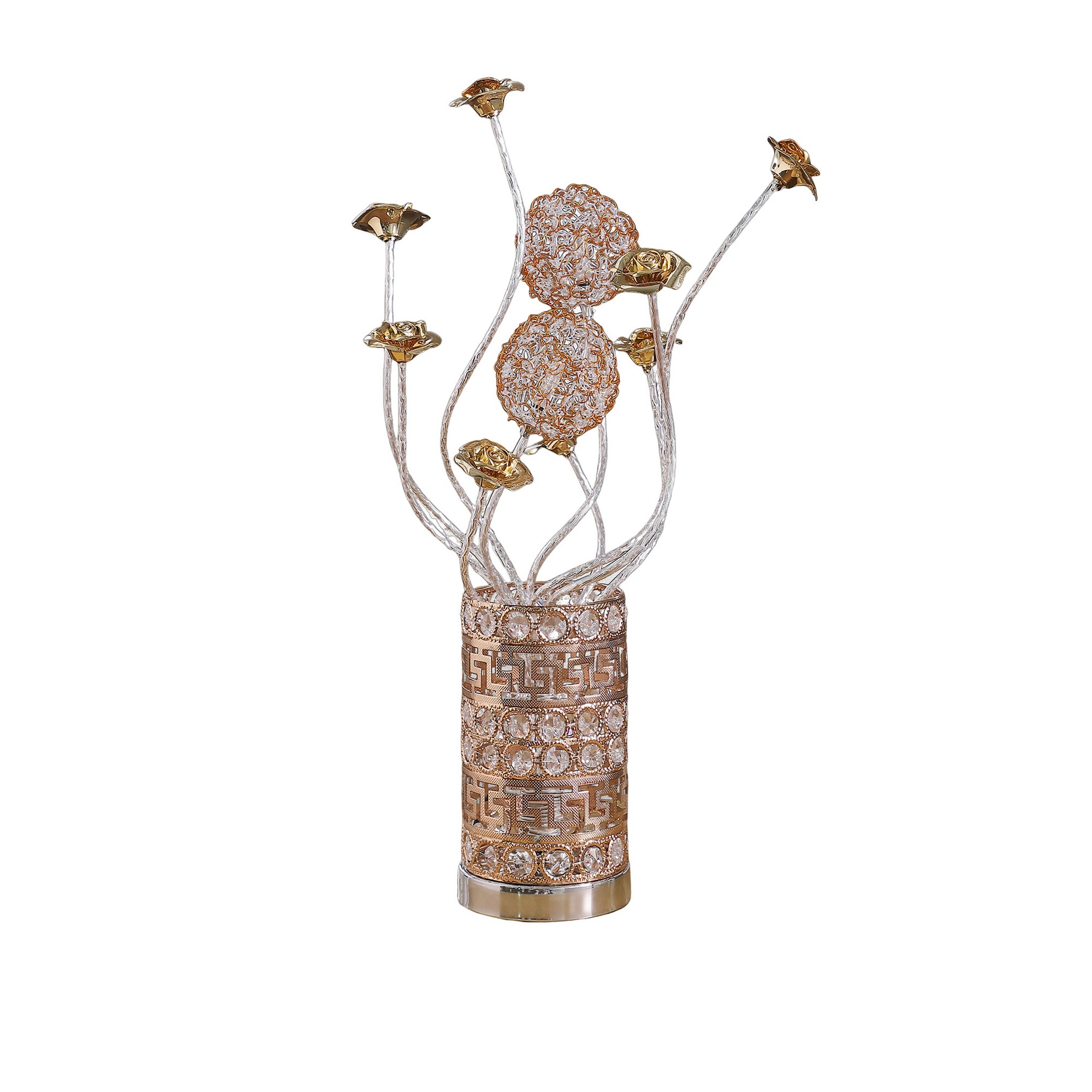 Manhattan Lane - Table Lamp, Rose Bud Floral Vase, Cage Chrome 22 Inch - Rose, Chrome
