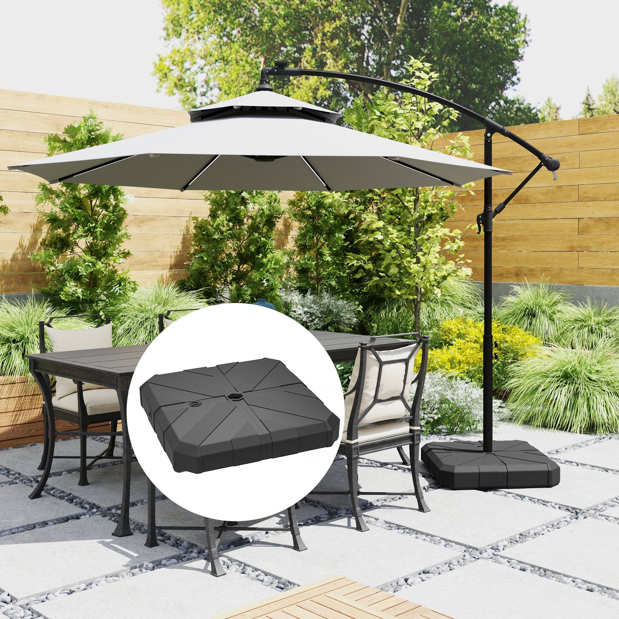 Angle. Outsunny - Square Patio Umbrella Base, Cantilever Offset Umbrella Base Heavy Duty Outdoor Umbrella Stand Base, Filled Up to 143lbs - Black.