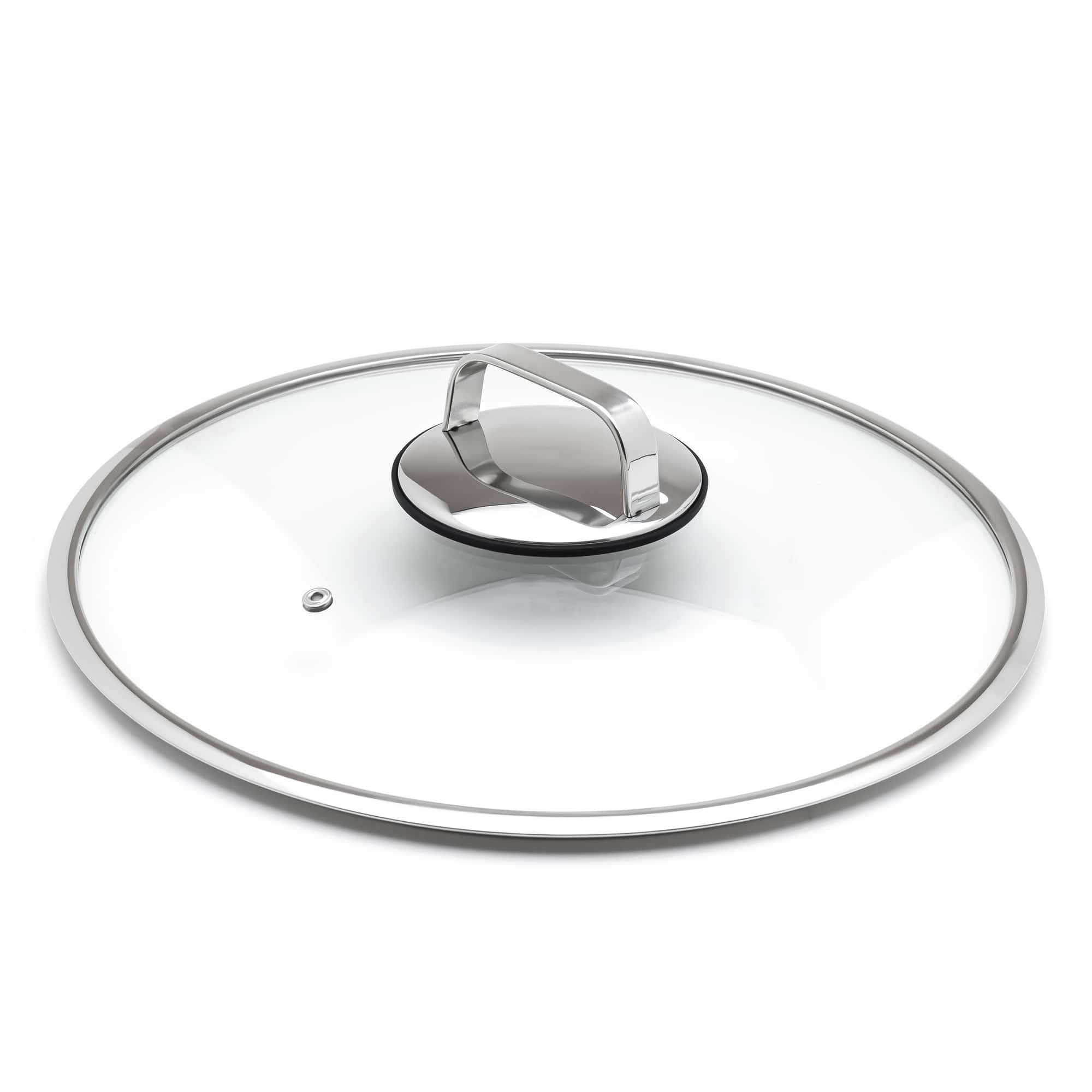 Livwell Brands - DiamondClad™ 14" Tempered Glass Lid with Silicone Rim, Cool Touch Insulated Handle, Dishwasher Safe – Clear - Silver/Glass