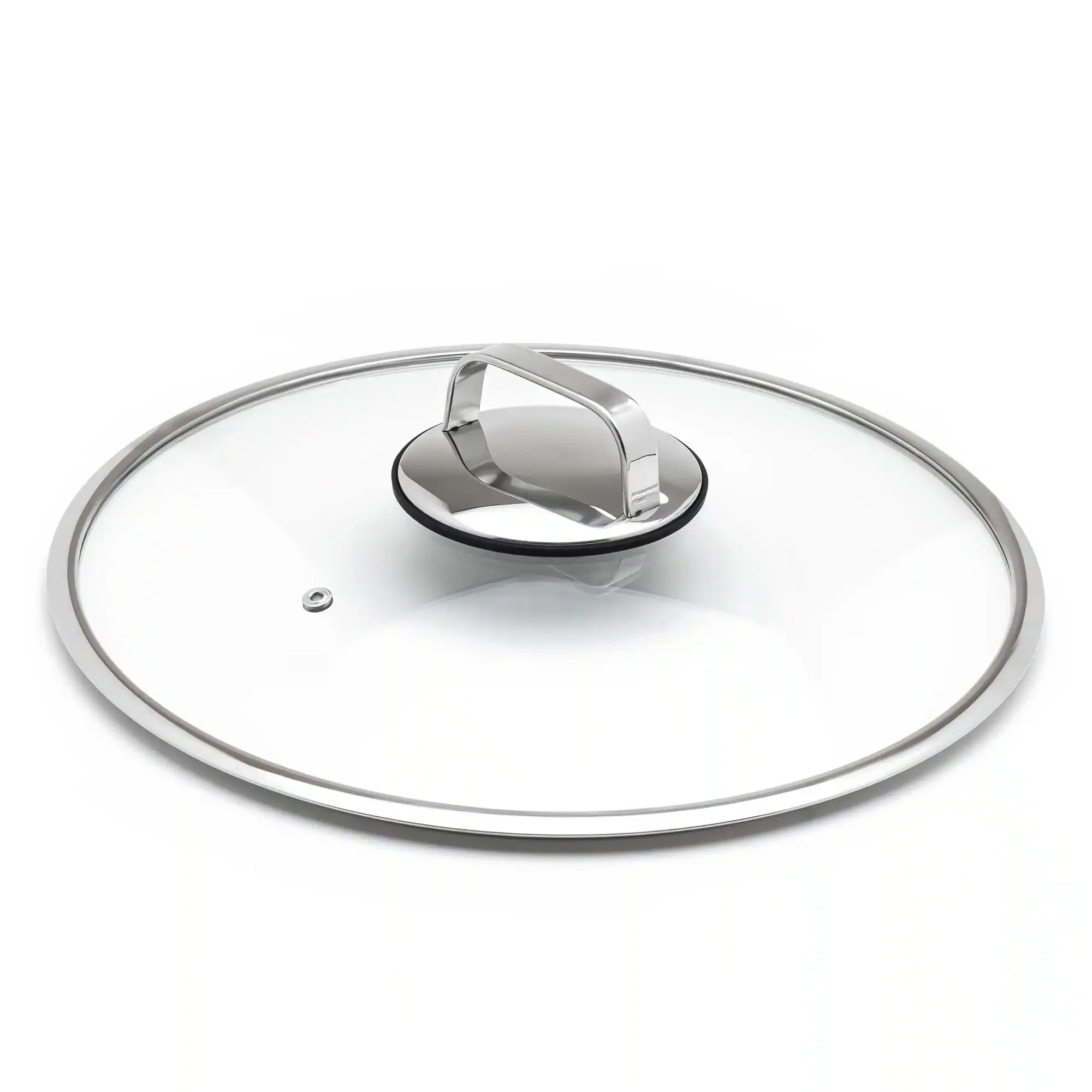 Front. Livwell Brands - DiamondClad™ 14" Tempered Glass Lid with Silicone Rim, Cool Touch Insulated Handle, Dishwasher Safe – Clear - Silver/Glass.