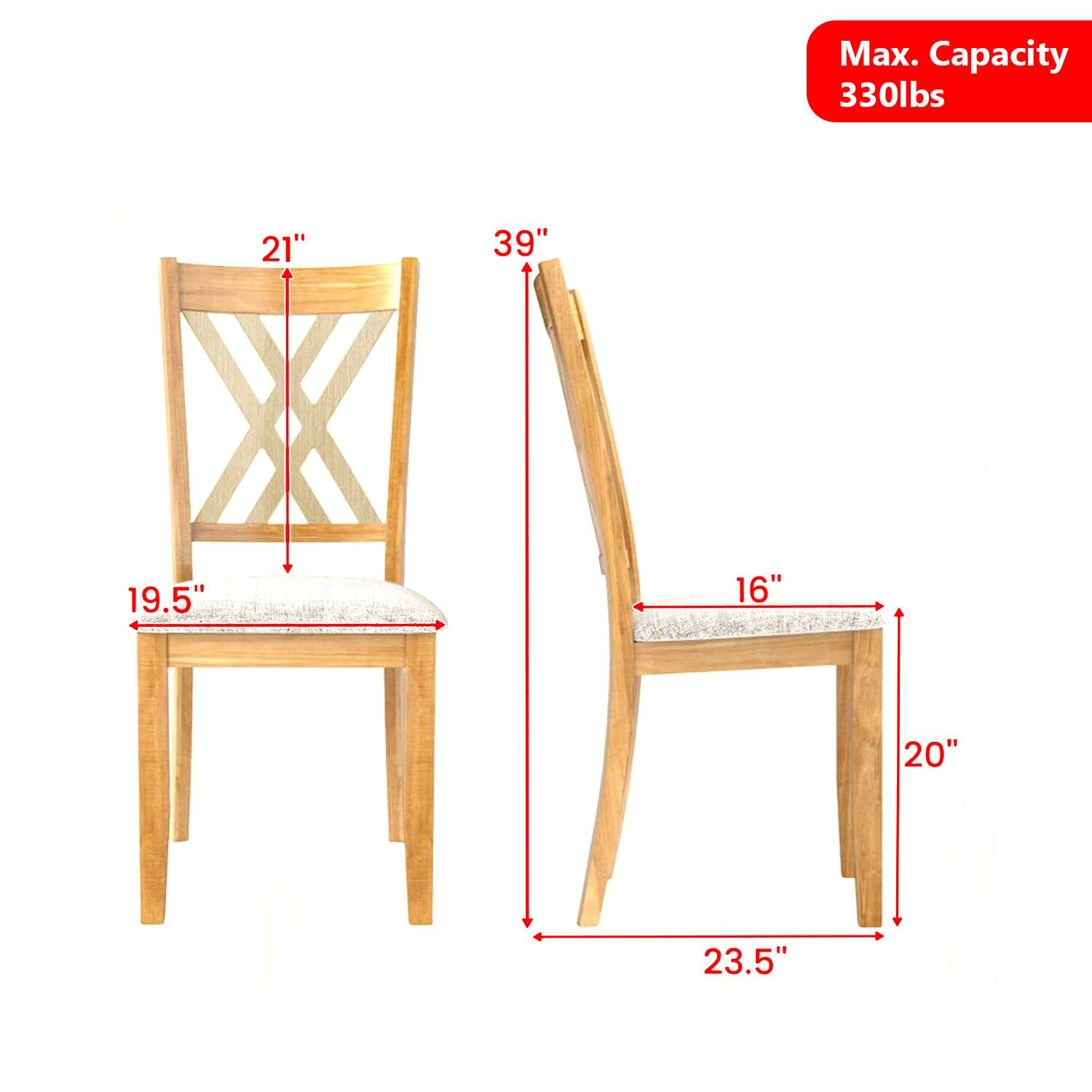 Max. Capacity 330lbs  
21"  
39"  
19.5"  
16"  
20"  
23.5"
