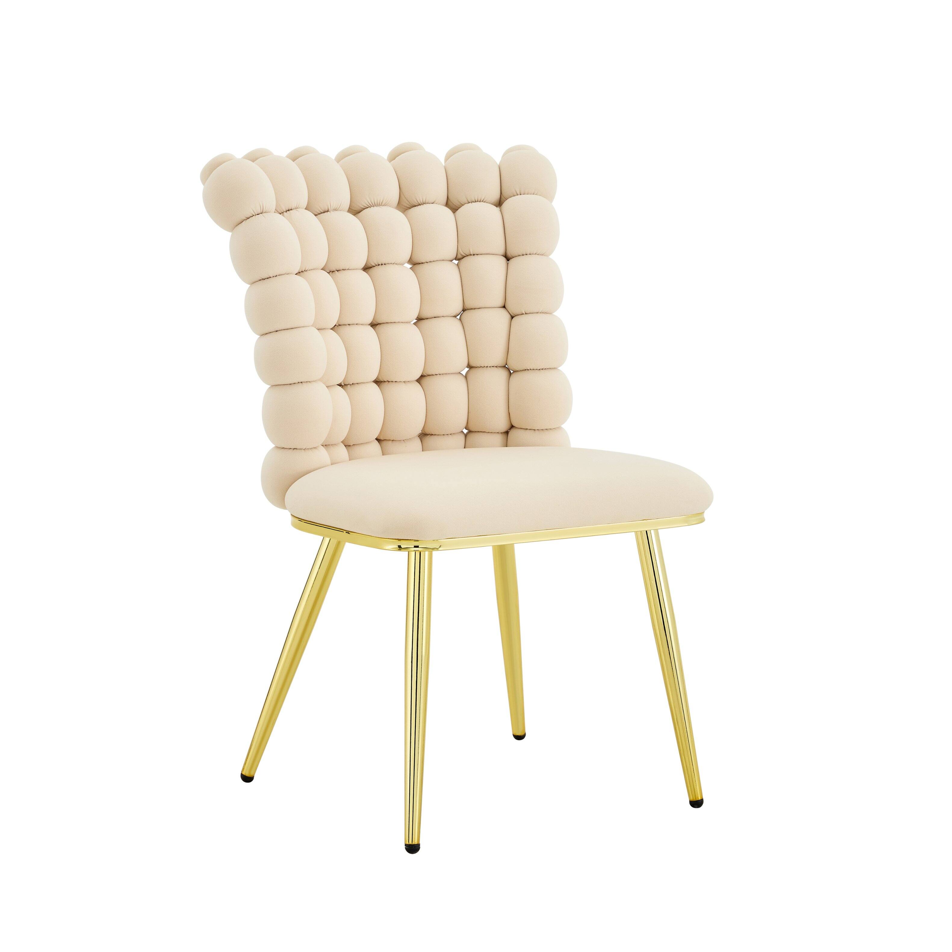 Alt View 10. Loheer - Loheer Cream Dining Chairs 3.0 ft Tufted Velvet Accent Chair with Gold Metal Legs, Bubble Back Side Chair - Beige,Gold.