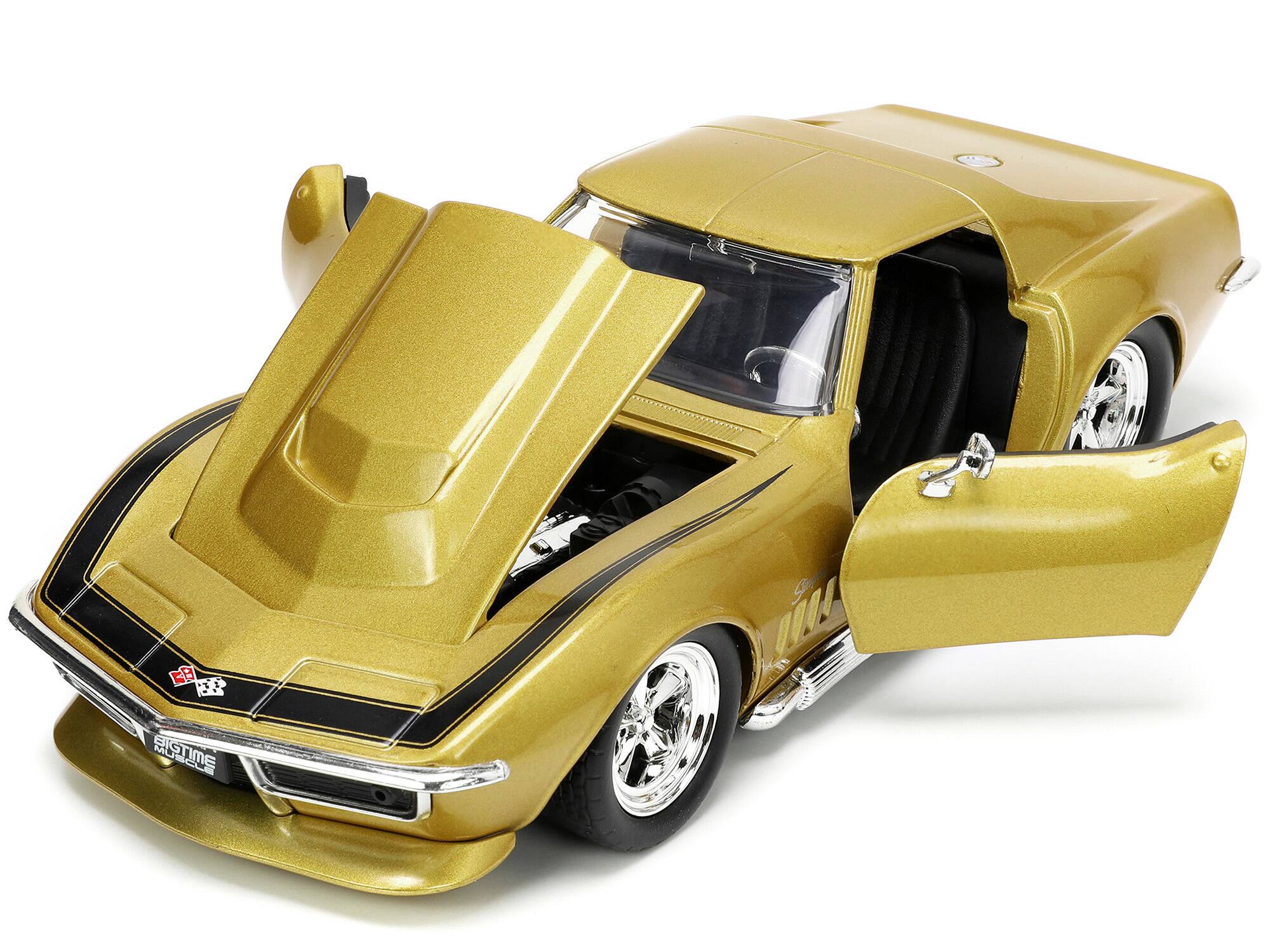 Alt View 1. Jada - 1969 Chevrolet Corvette Stingray ZL-1 Gold Metallic with Black Stripe "Bigtime Muscle" Series 1/24 Model Car by Jada - Multicolor.