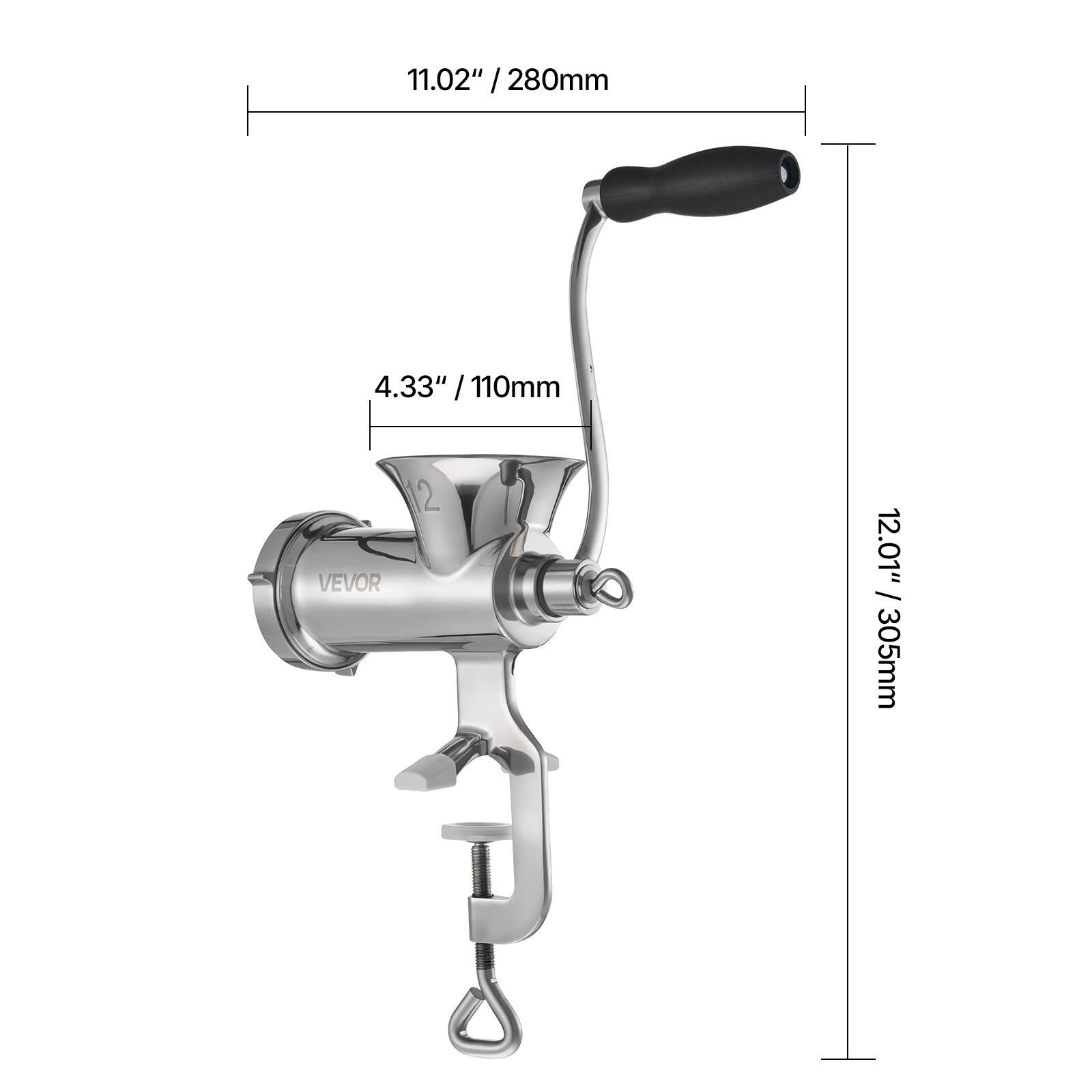 11.02" / 280mm  
4.33" / 110mm  
12.01" / 305mm
