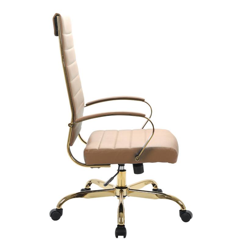 Alt View 4. LeisureMod - Benmar Gold Leather Office Chair High Back Swivel Ergonomic Padded Desk Chair with Adjustable Height - Light Brown.