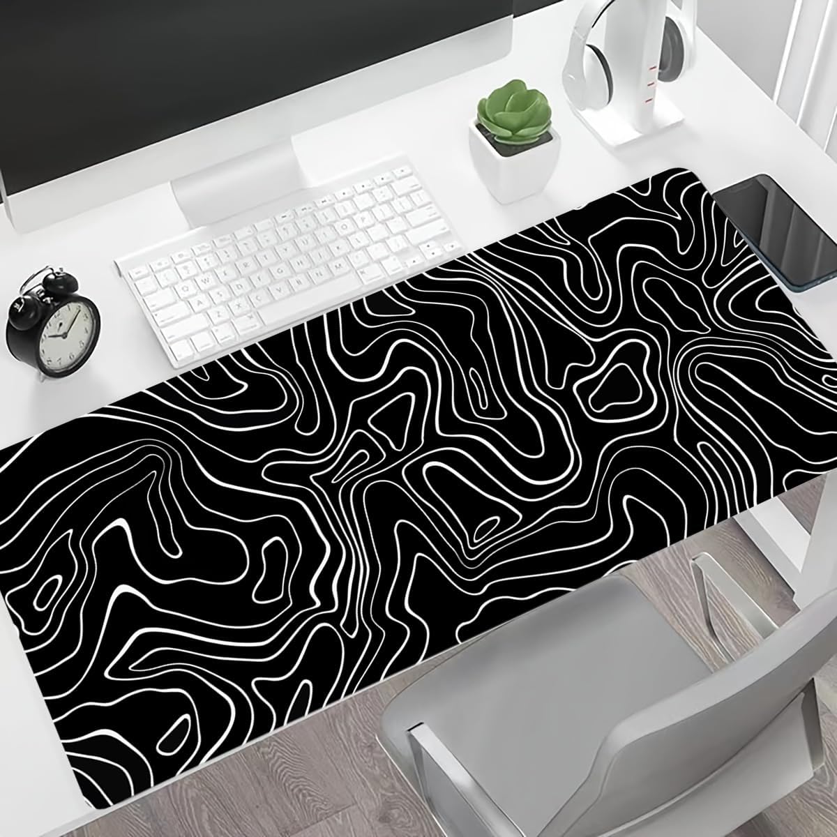 Alt View 3. Comfort Essence - Large Mouse Pad For Desk - Gaming With Stitched Edges Anti-slip Base And - Black & White Abstraction-39.4L x 19.7W inches.