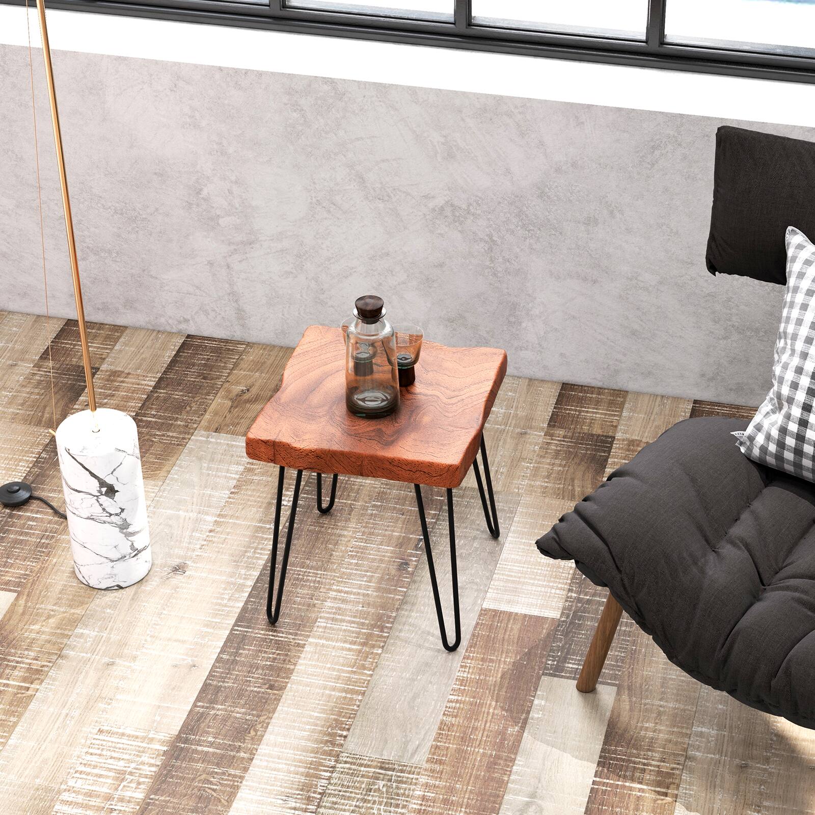 Alt View 1. Costway - 2 PCS Square End Table Accent Side Table Reclaimed Indonesia Teak Wood Plant Stand Patio - Brown.